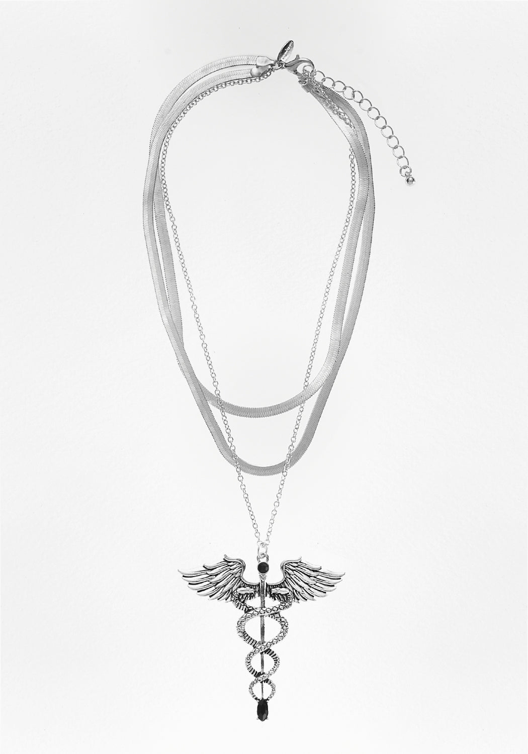 Multi-Chain Caduceus Necklace with Gemstones | Silver Snake Chains