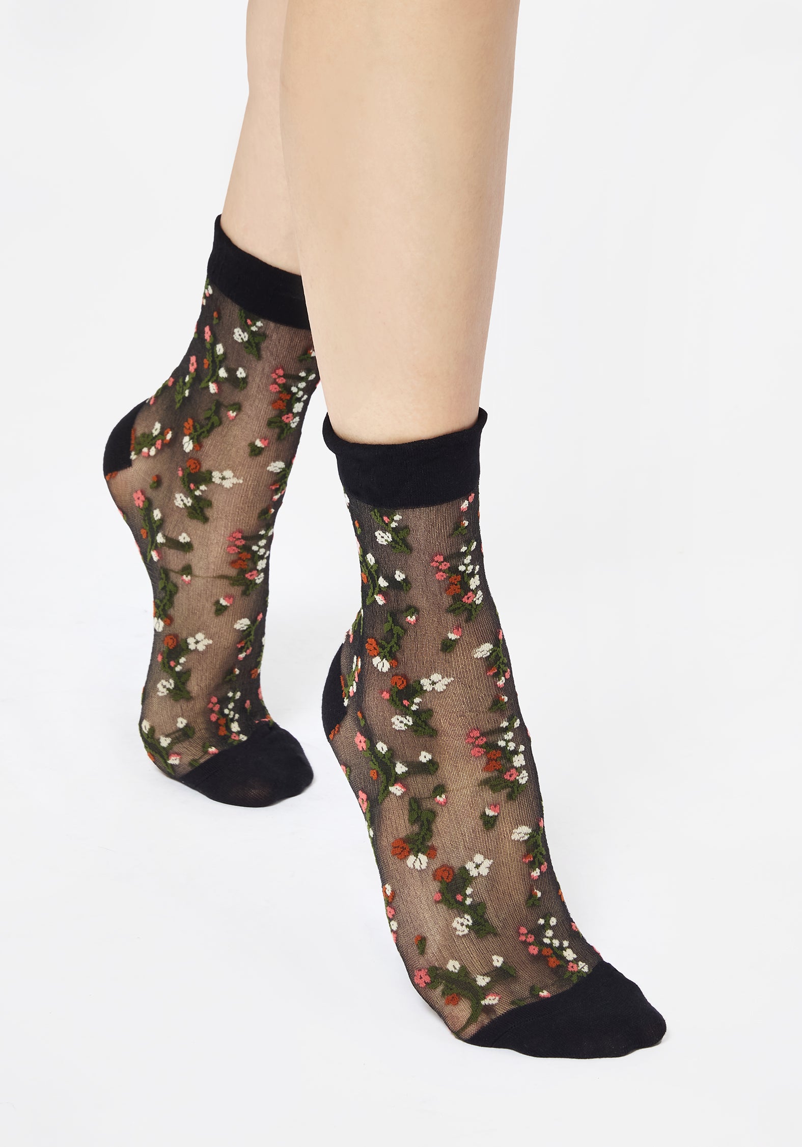 Floral Mesh Socks with Opaque Toe & Heel | Everblooming