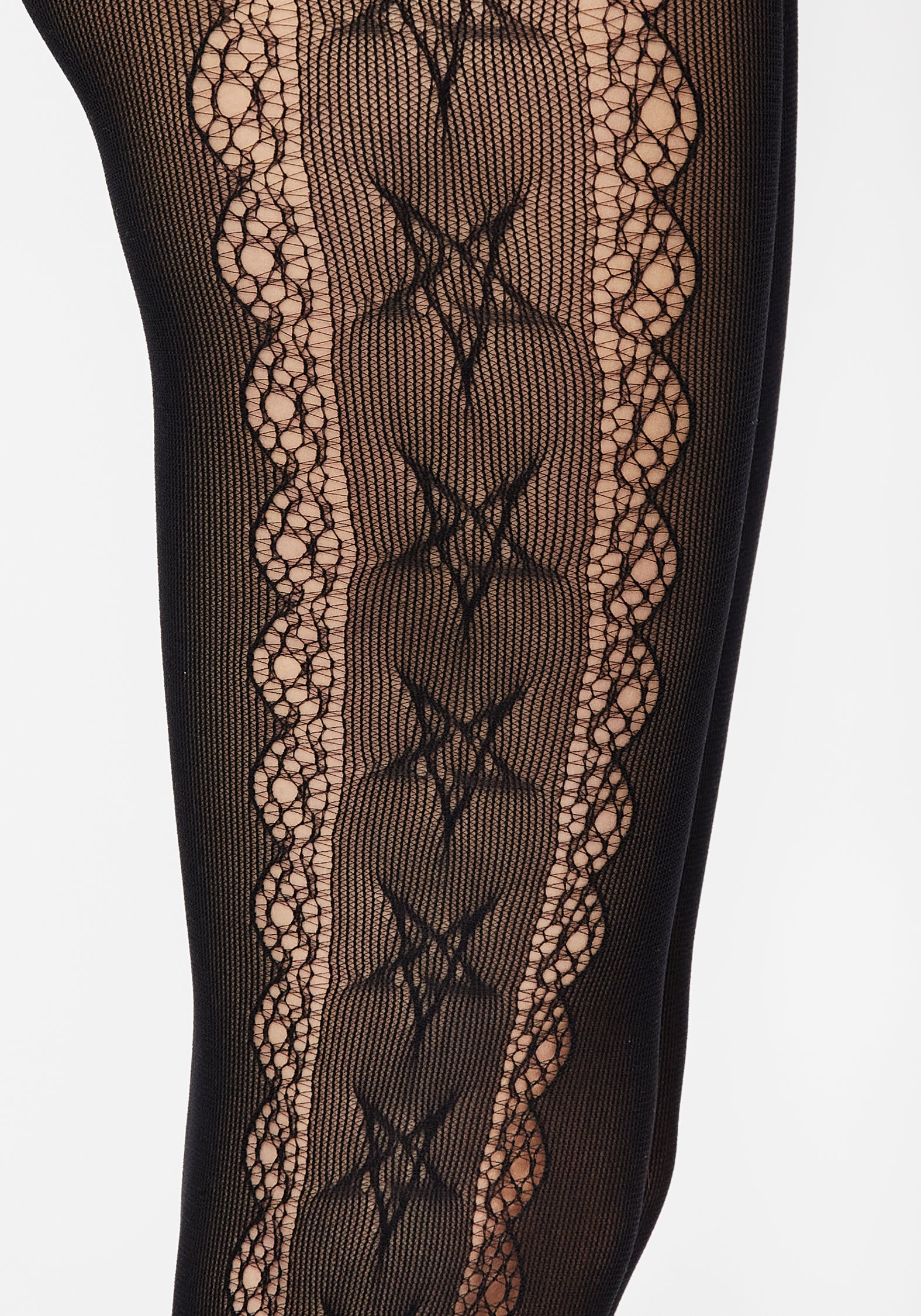 Black Pentagram Pattern Tights with Scalloped Lace Detail | High Waist & Stretchy