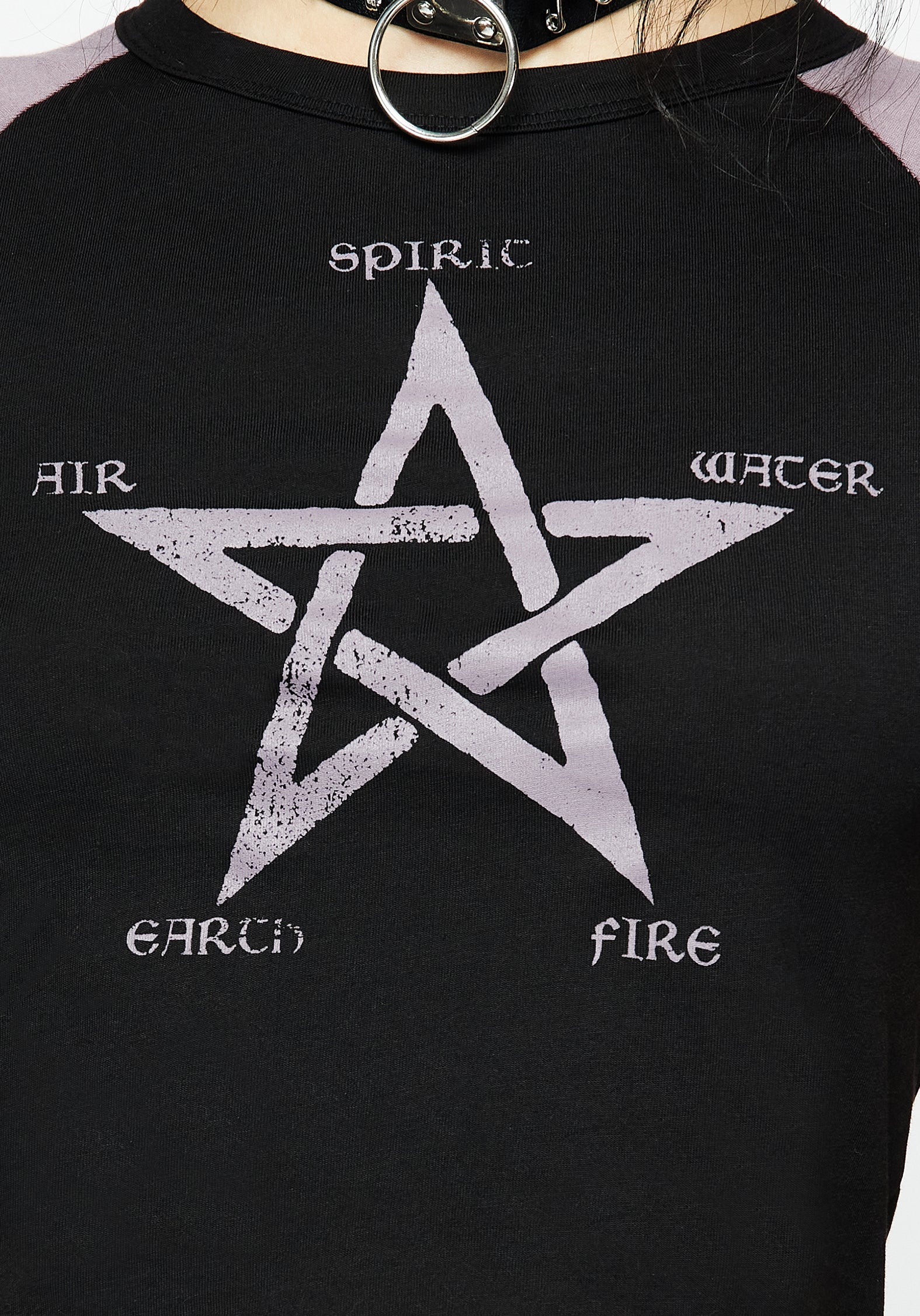 Black Graphic Print Crop Top with Raglan Sleeves | Aether T-shirt