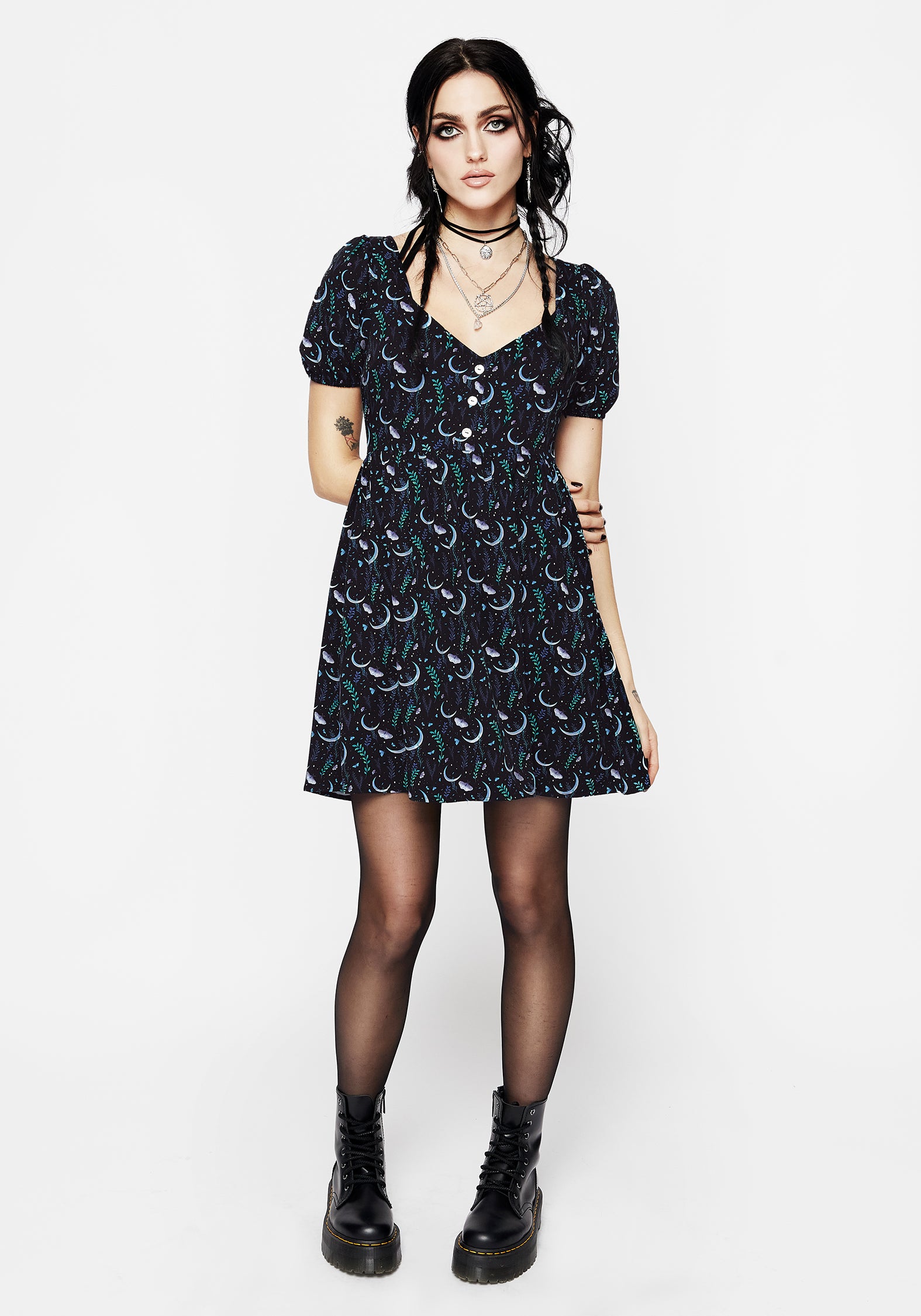 Black Moth & Moon Print Mini Dress | Diana Moon