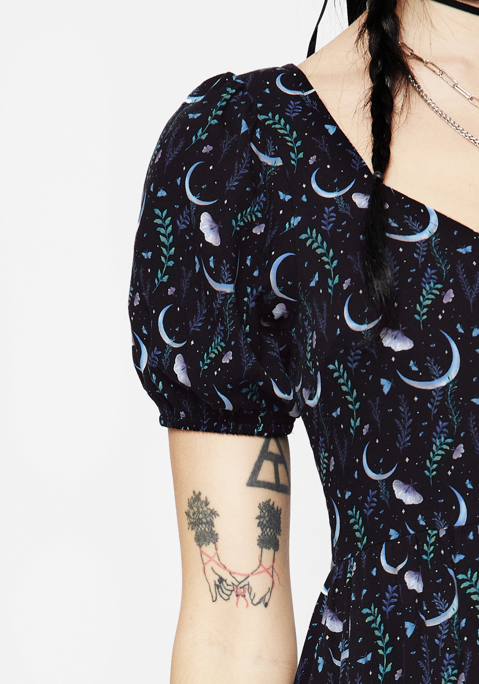 Black Moth & Moon Print Mini Dress | Diana Moon
