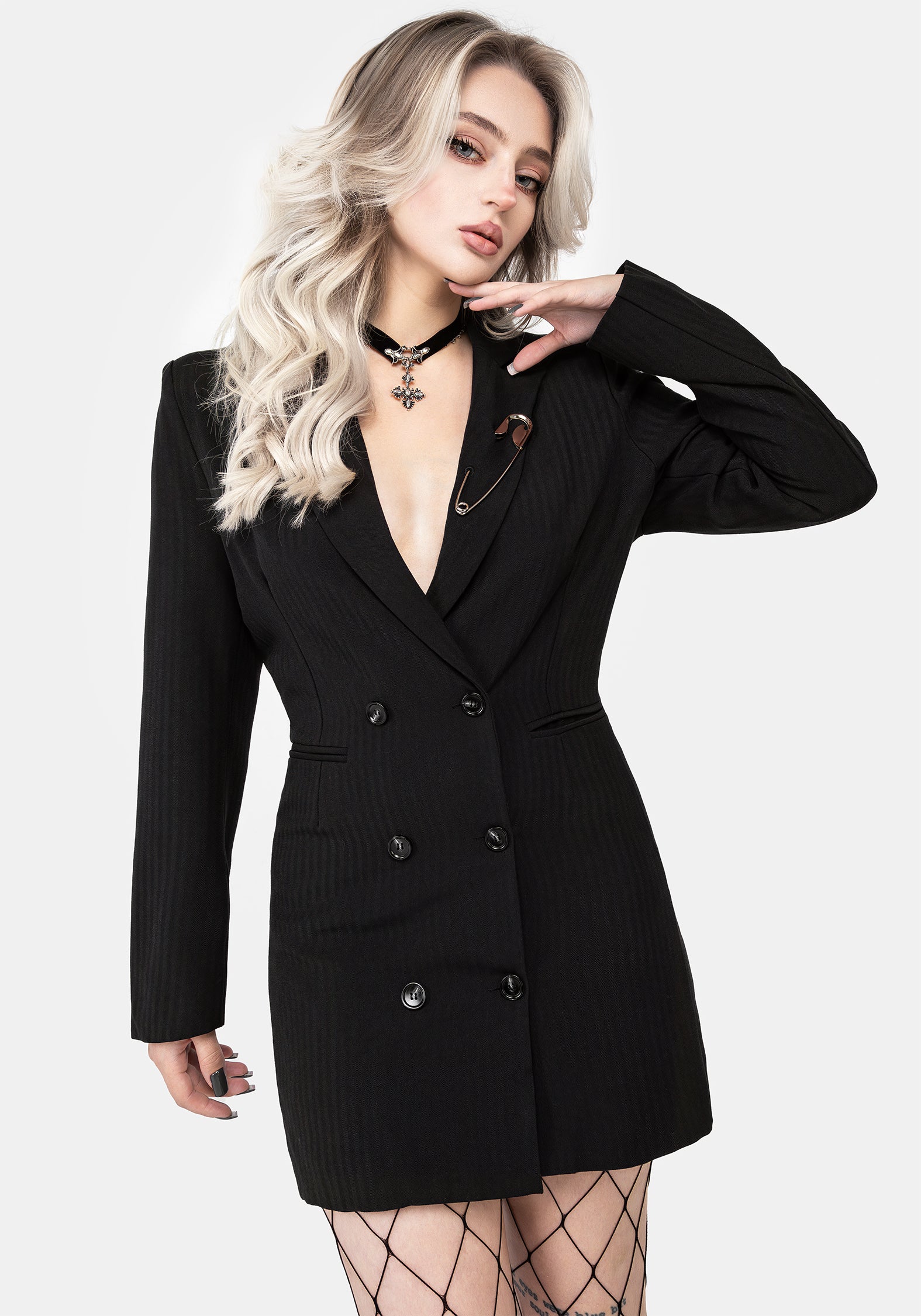 Punk Style Longline Blazer Dress with Chain Detail | Juno