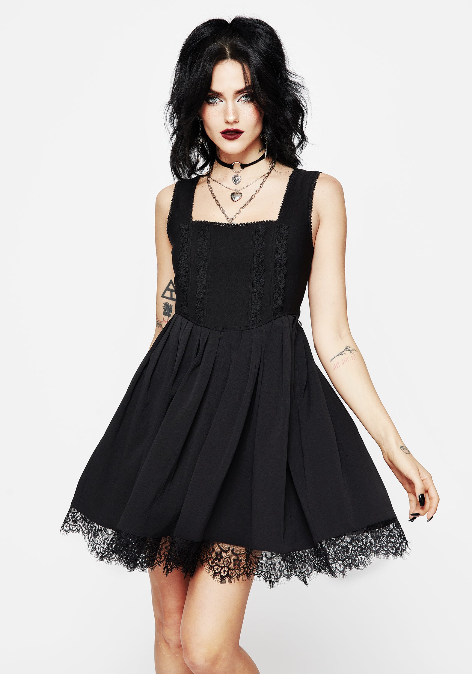 Black Corset Mini Dress with Lace Trim & Boning | Katalin