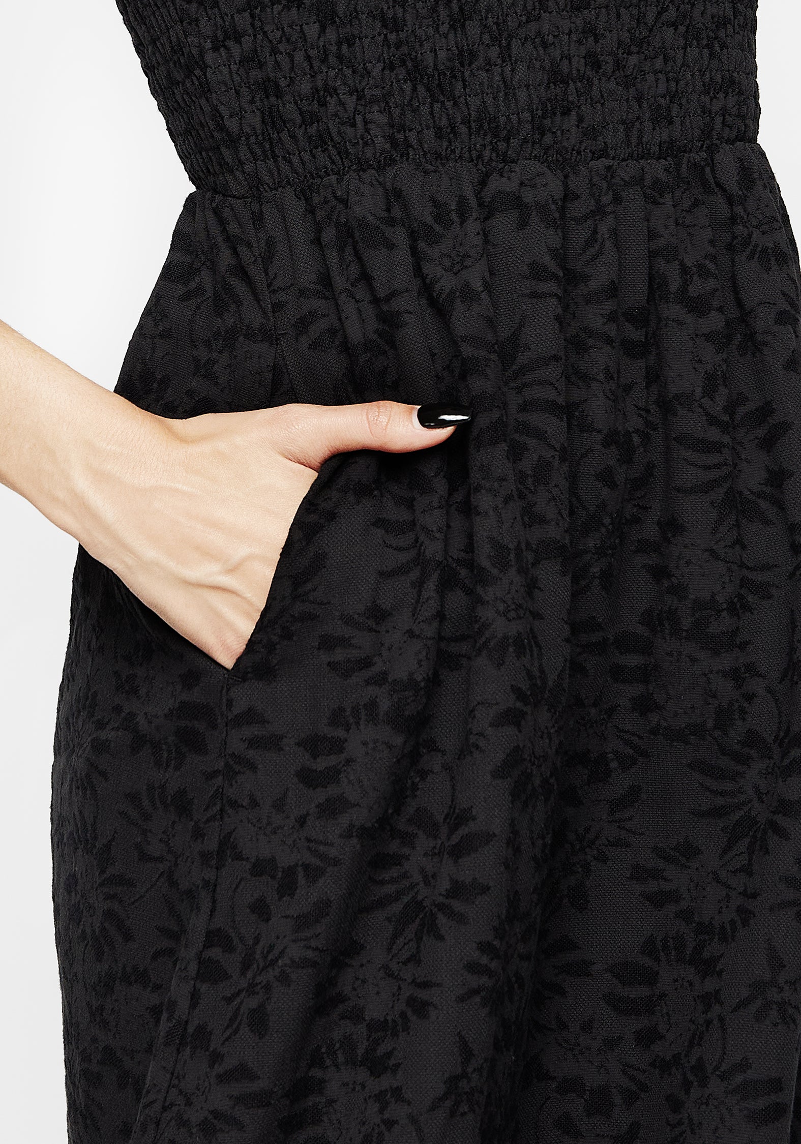 Floral Jacquard Midi Smock Dress with Puff Sleeves | Amun