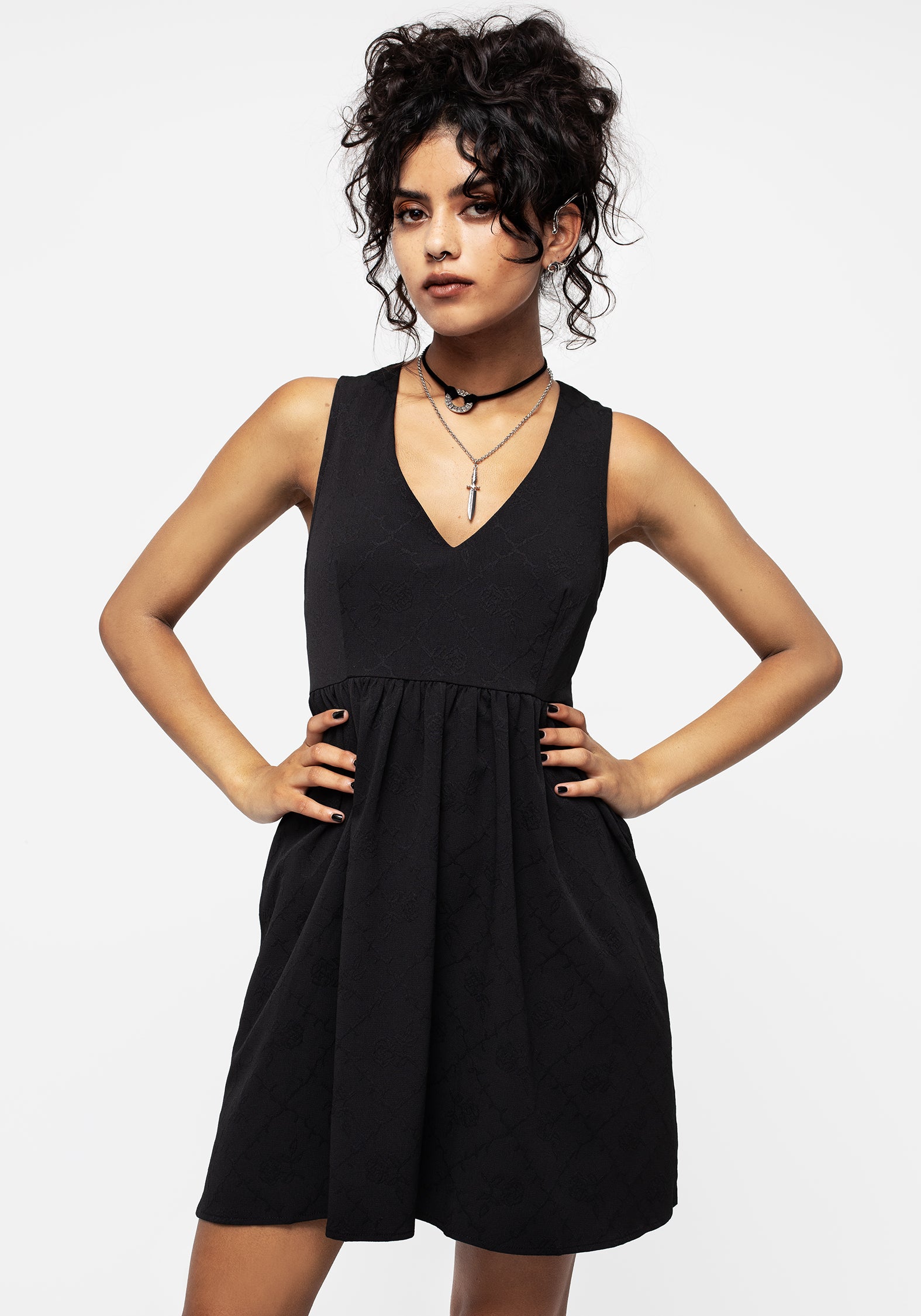 V-Neck Mini Smock Dress with Side Pockets | Cosette