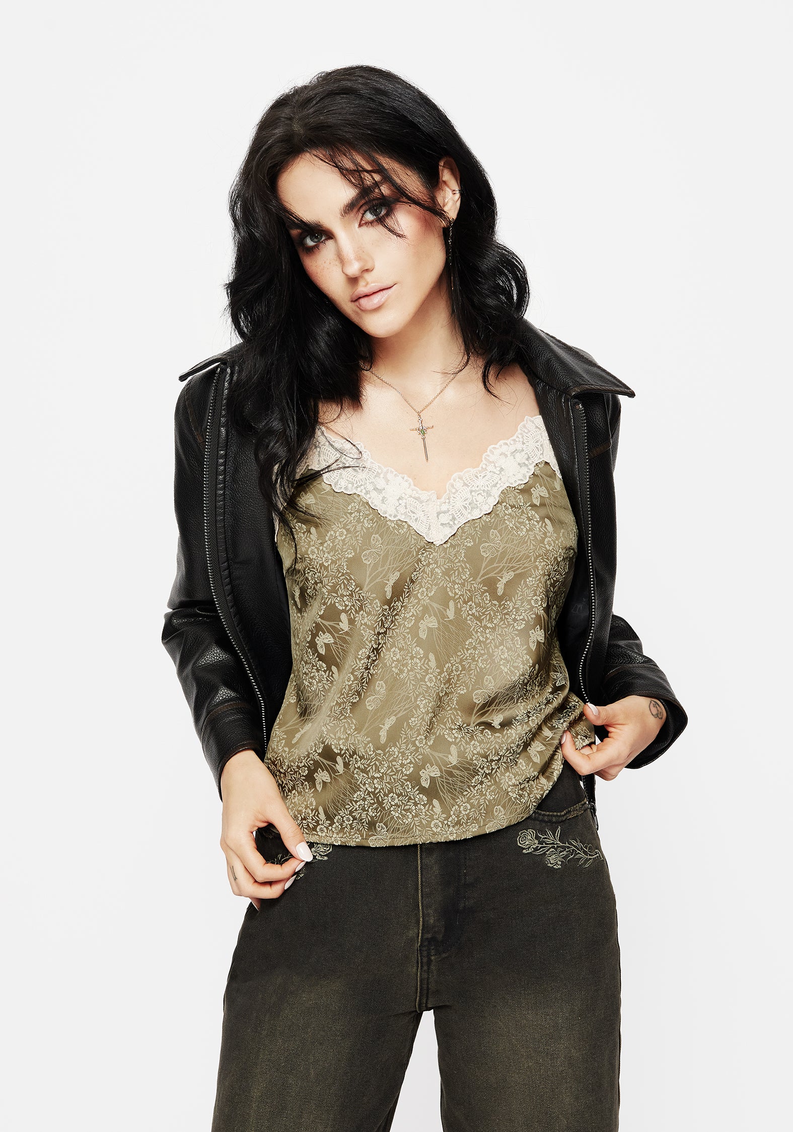 Floral Print Cami Top with Lace Trim & V-Neck | Yara