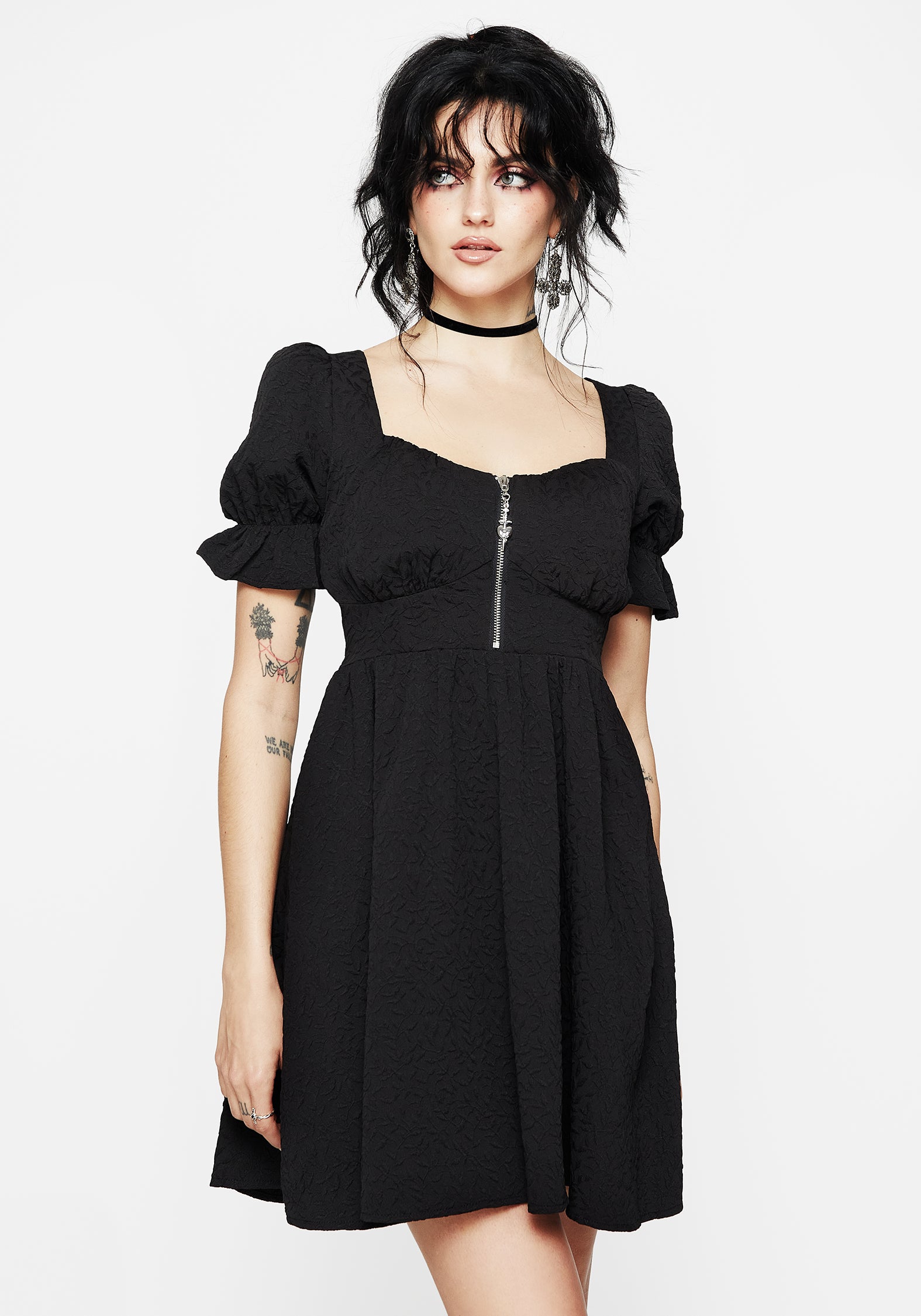 Black Zip-Up Mini Dress with Sweetheart Neckline & Corset Paneling | Betrayal