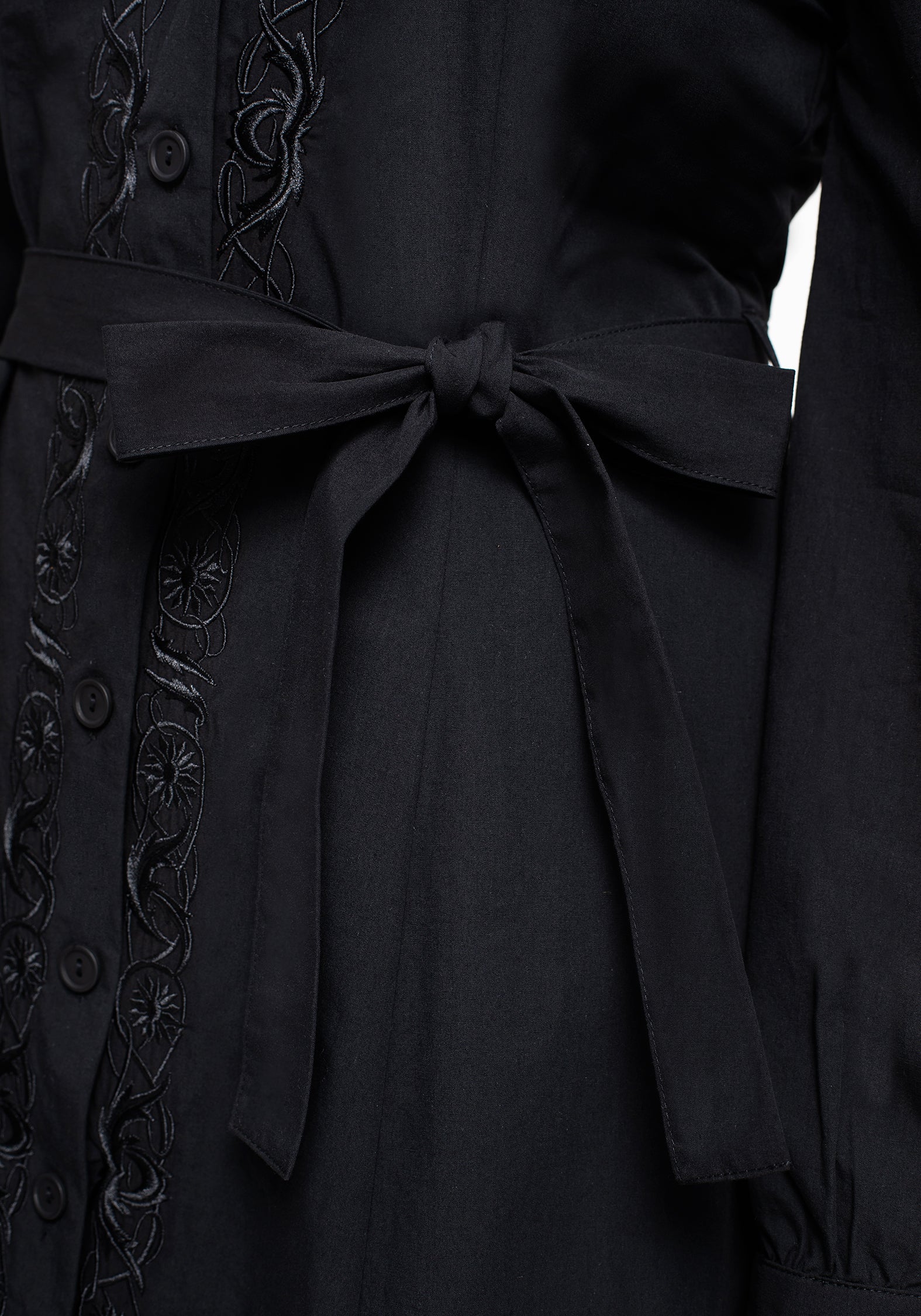 Black Floral Embroidered Mini Shirt Dress | Letavia