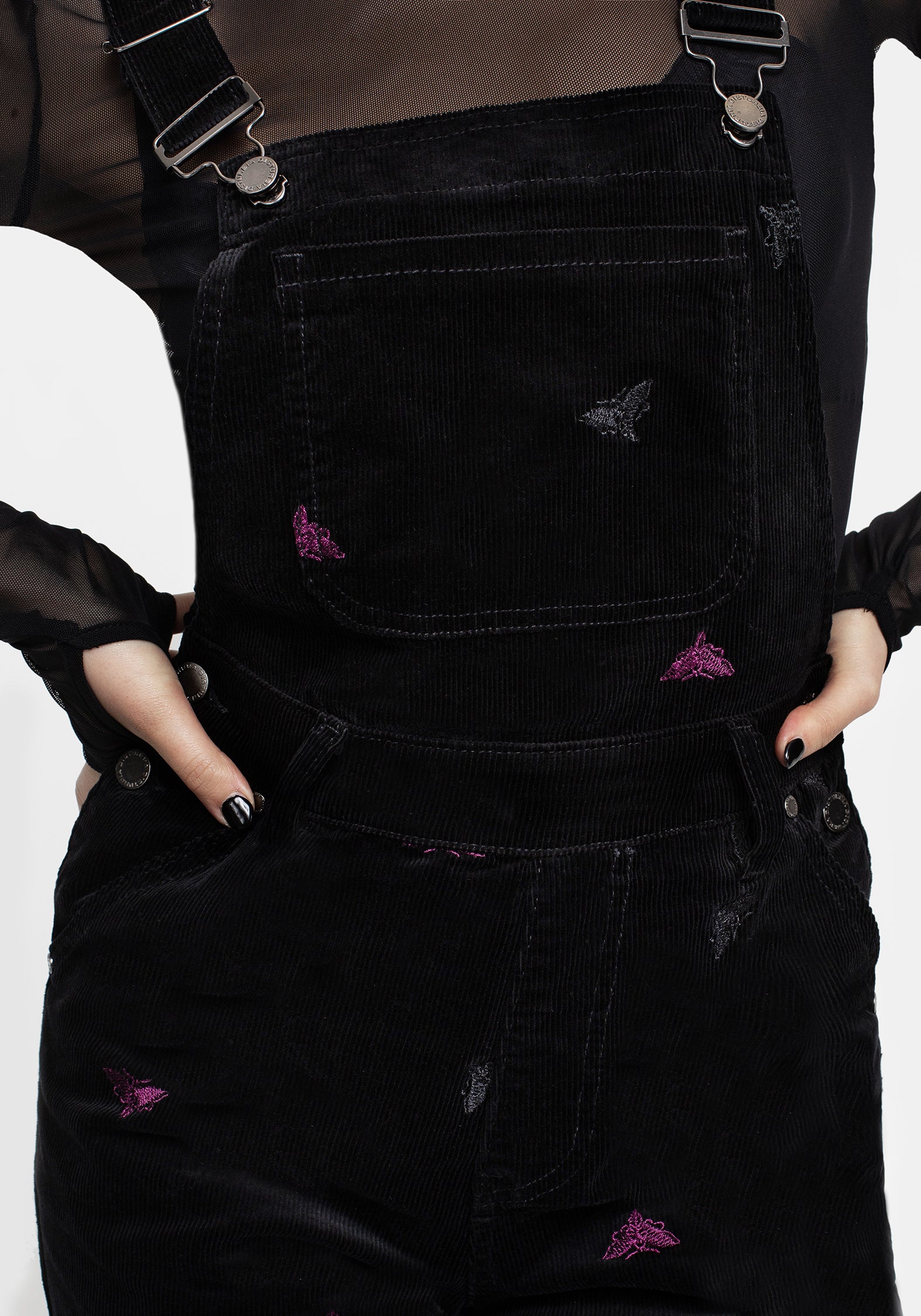 Black Moth Embroidered Cord Dungarees | Balloon Leg & High-Rise Design