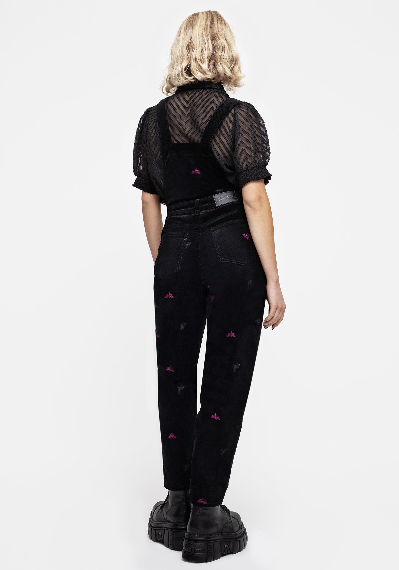 Black Moth Embroidered Cord Dungarees | Balloon Leg & High-Rise Design