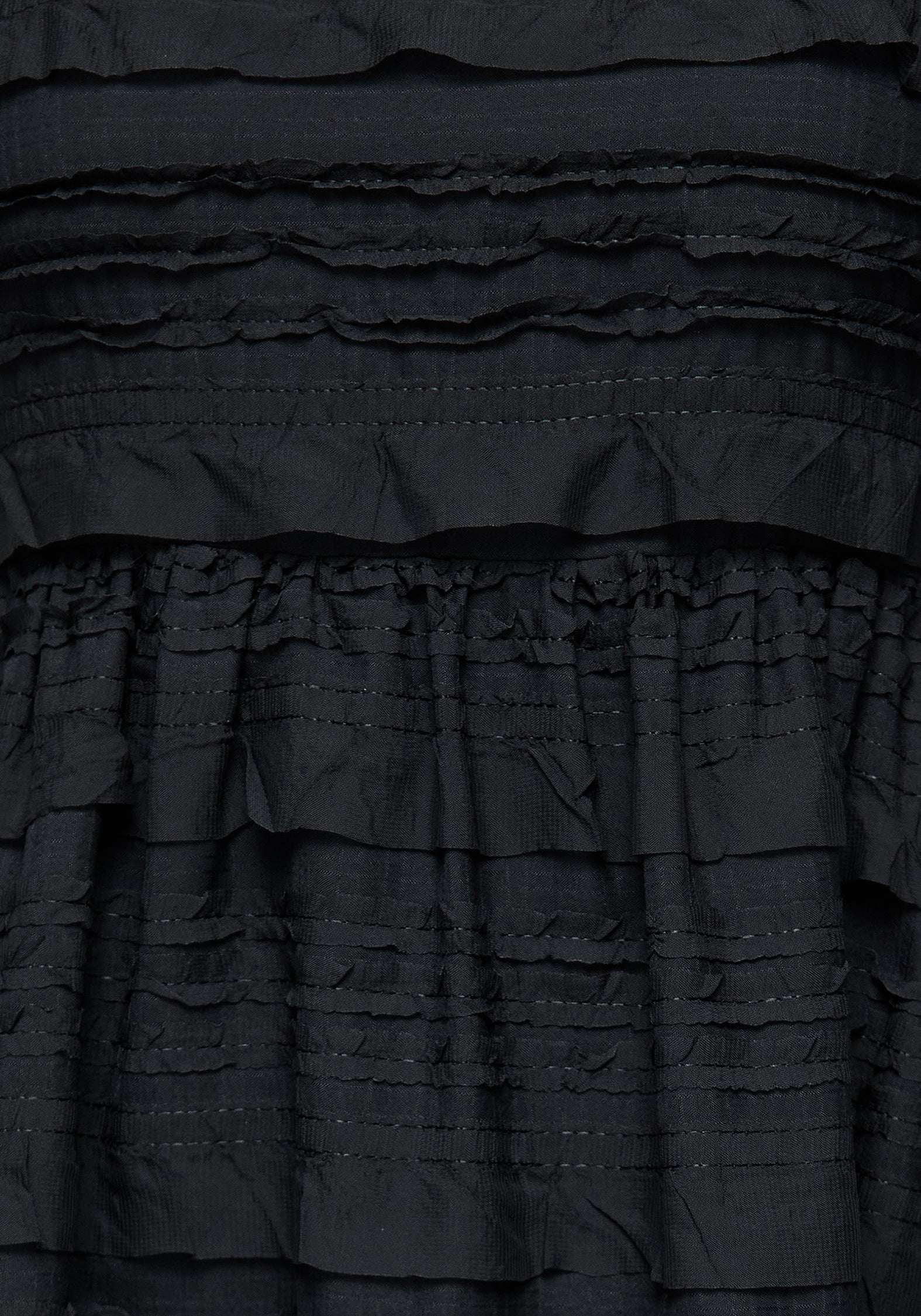 Black Textured Babydoll Mini Dress with Sheer Mesh & Ruffle Detail