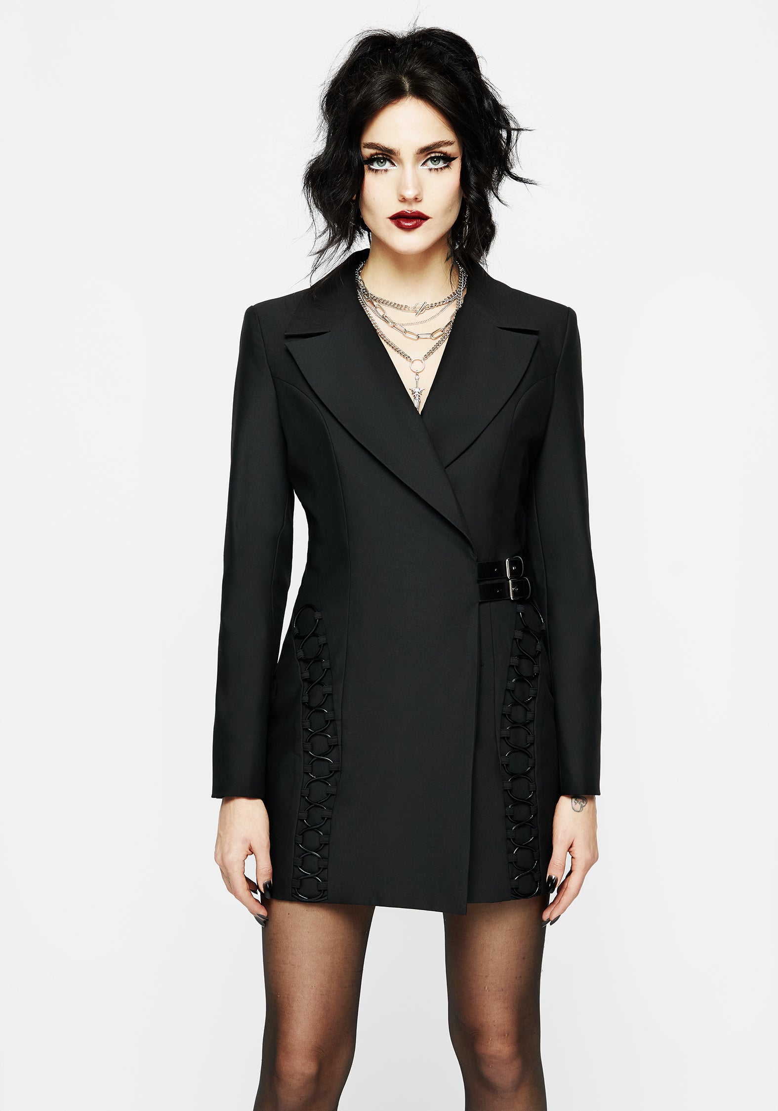 Black Lace-Up Blazer Dress with Panelled Design | Torrid