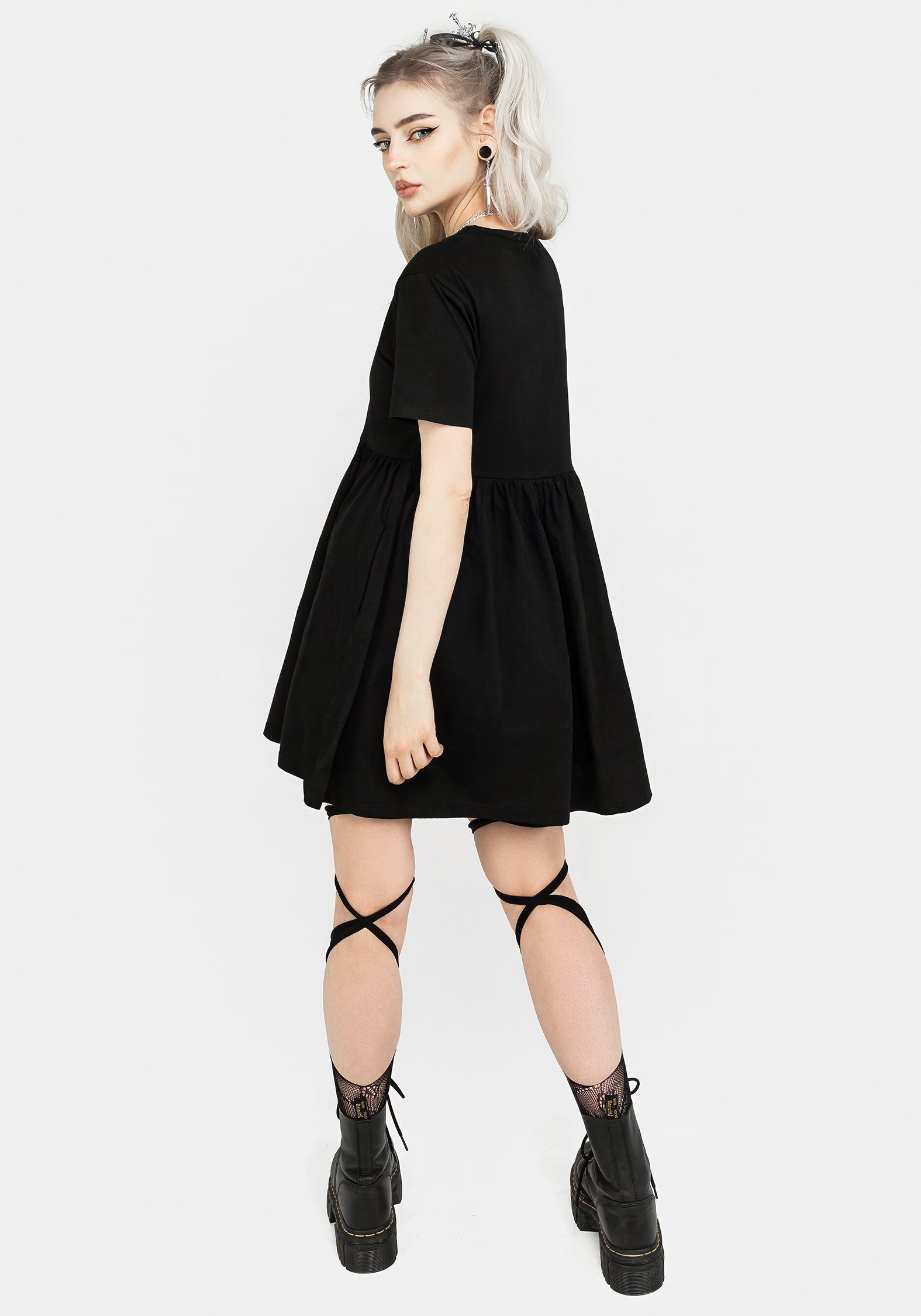 Black Graphic Print Jersey Mini Skater Dress with Pockets | Hermetica