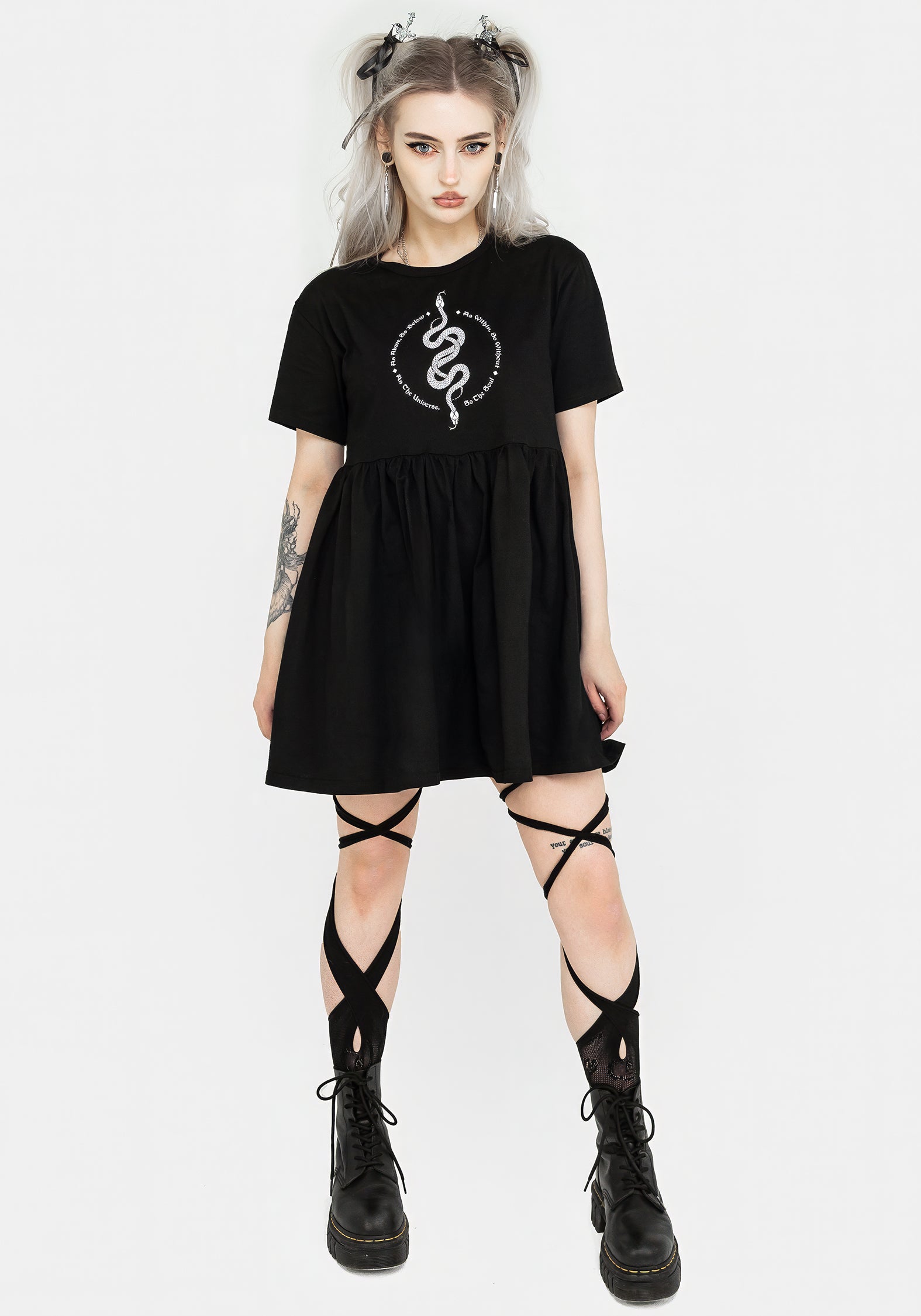 Black Graphic Print Jersey Mini Skater Dress with Pockets | Hermetica