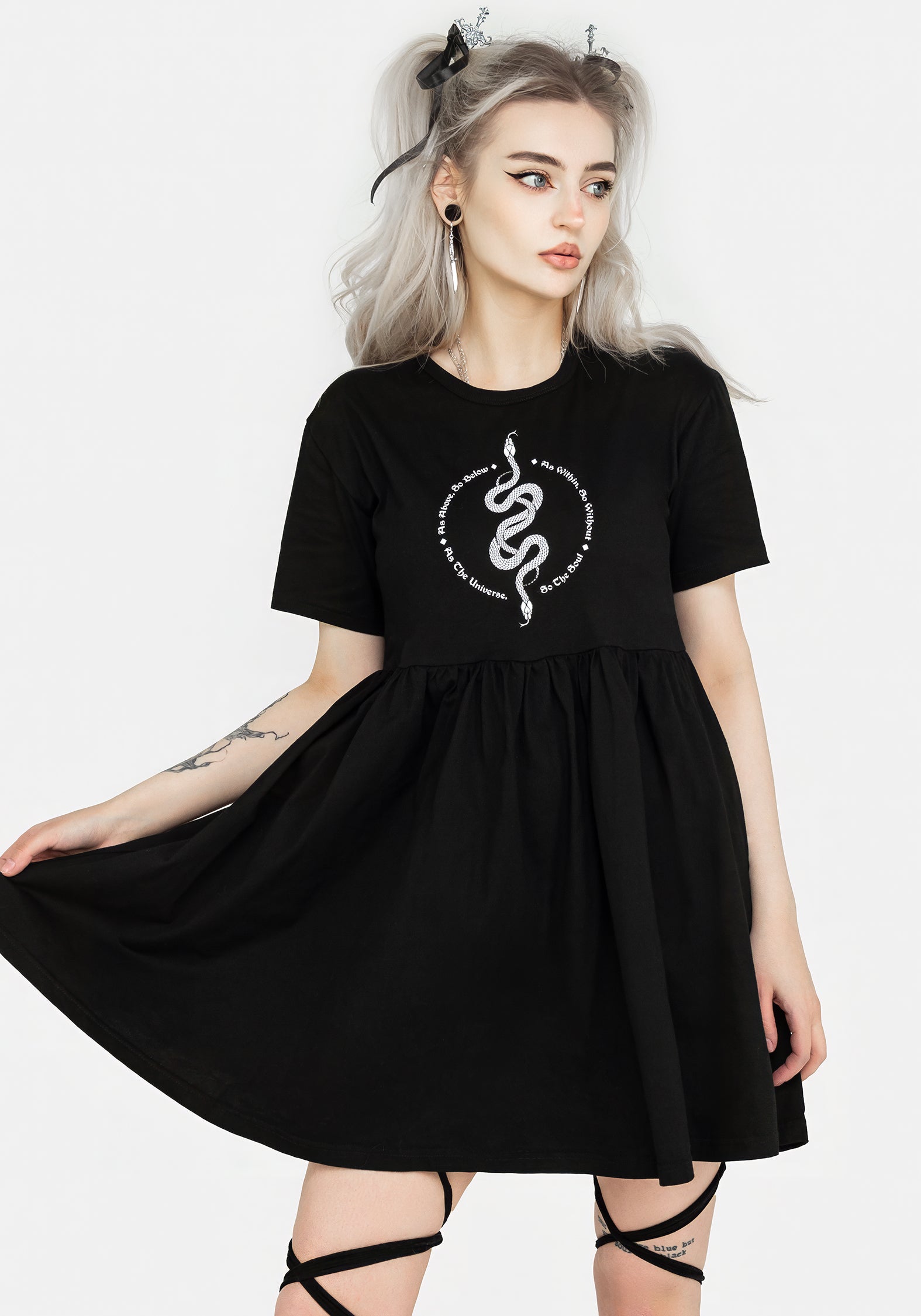 Black Graphic Print Jersey Mini Skater Dress with Pockets | Hermetica