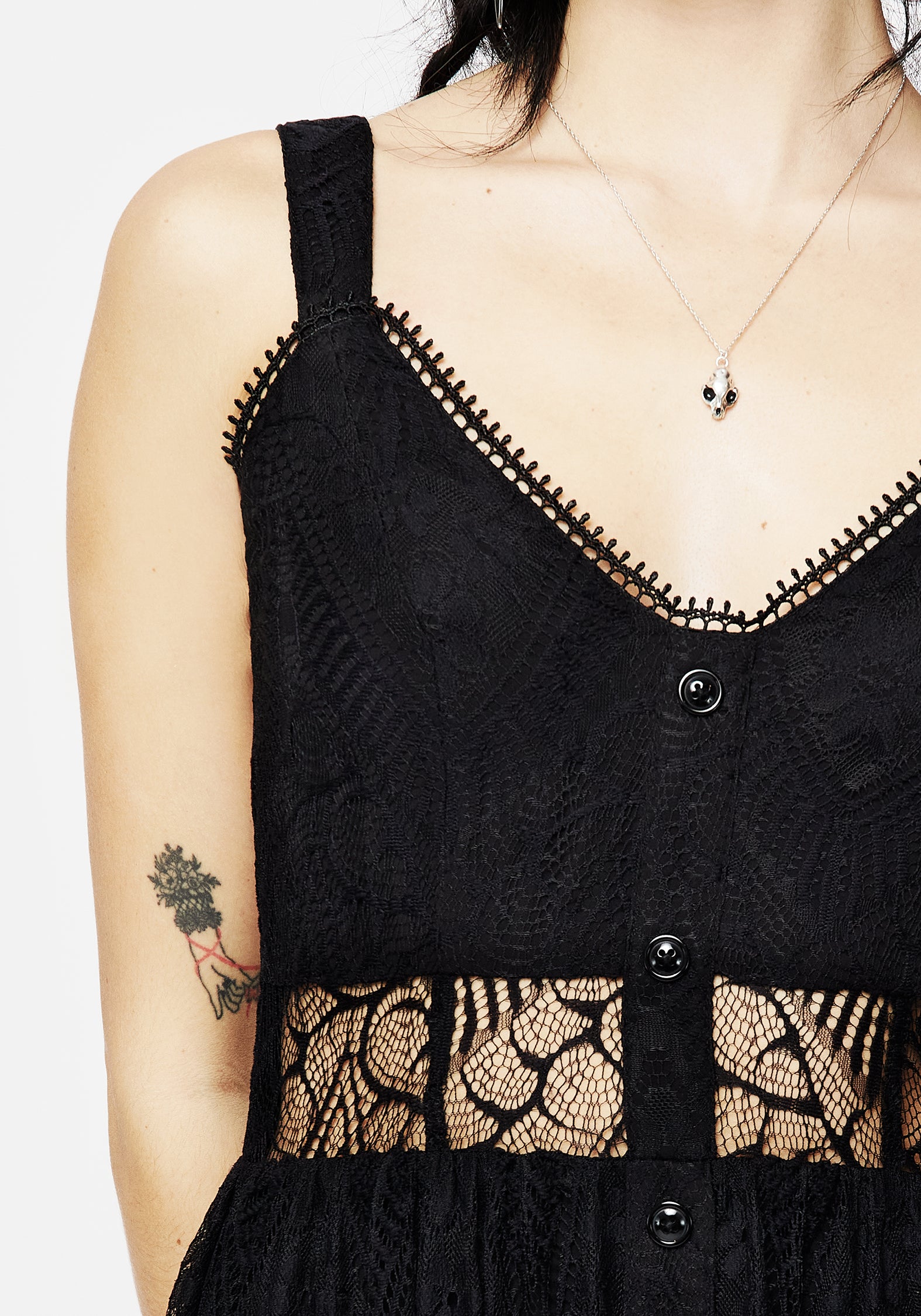 Black Floral Lace Cami Dress with Button Front | Poltergeist