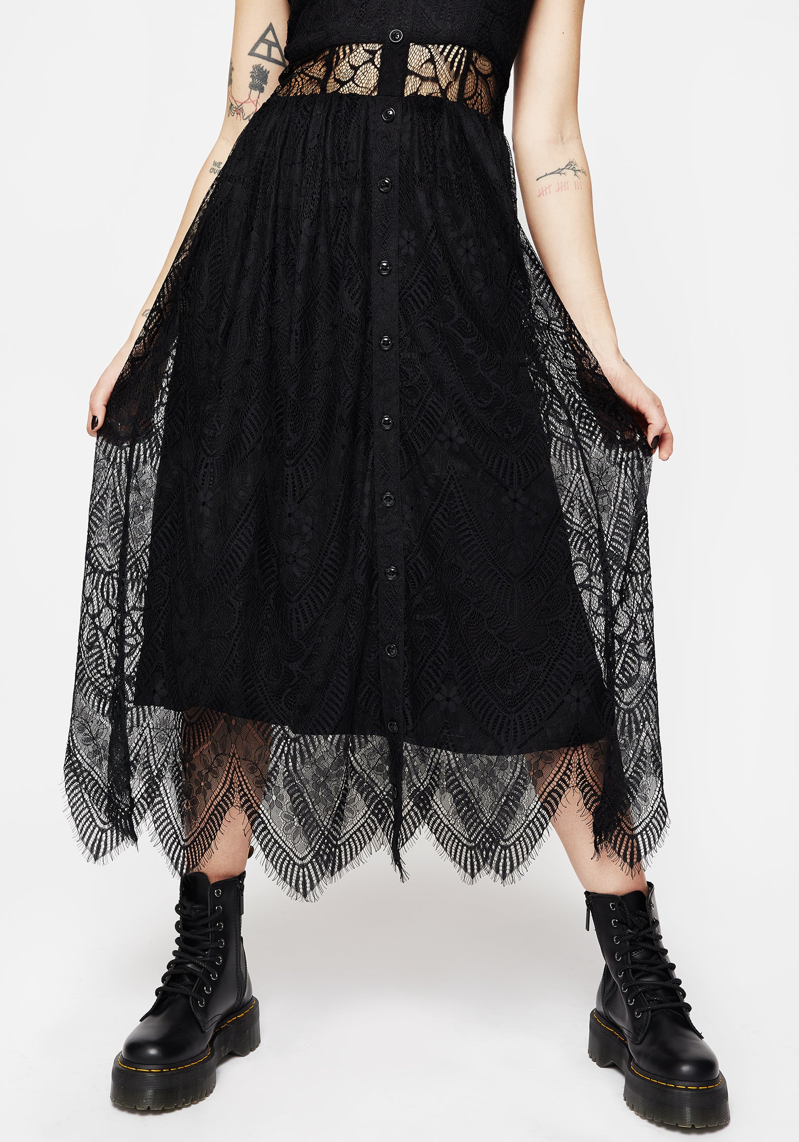Black Floral Lace Cami Dress with Button Front | Poltergeist