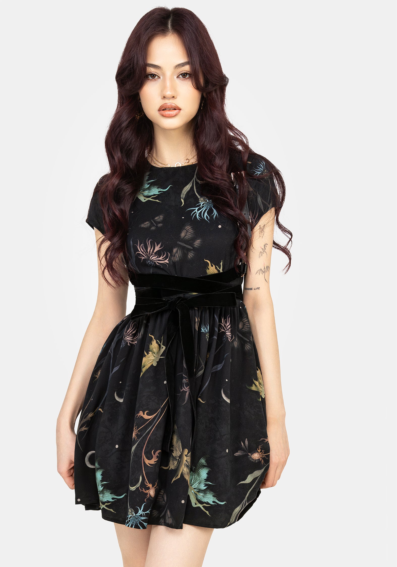 Floral Print Mini Smock Dress with Pockets | Rosanella