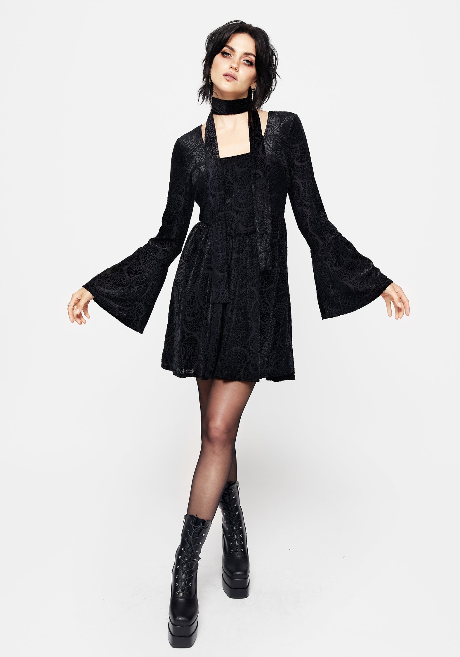 Velour Devore Corset Mini Dress with Neck Wrap | Sempre