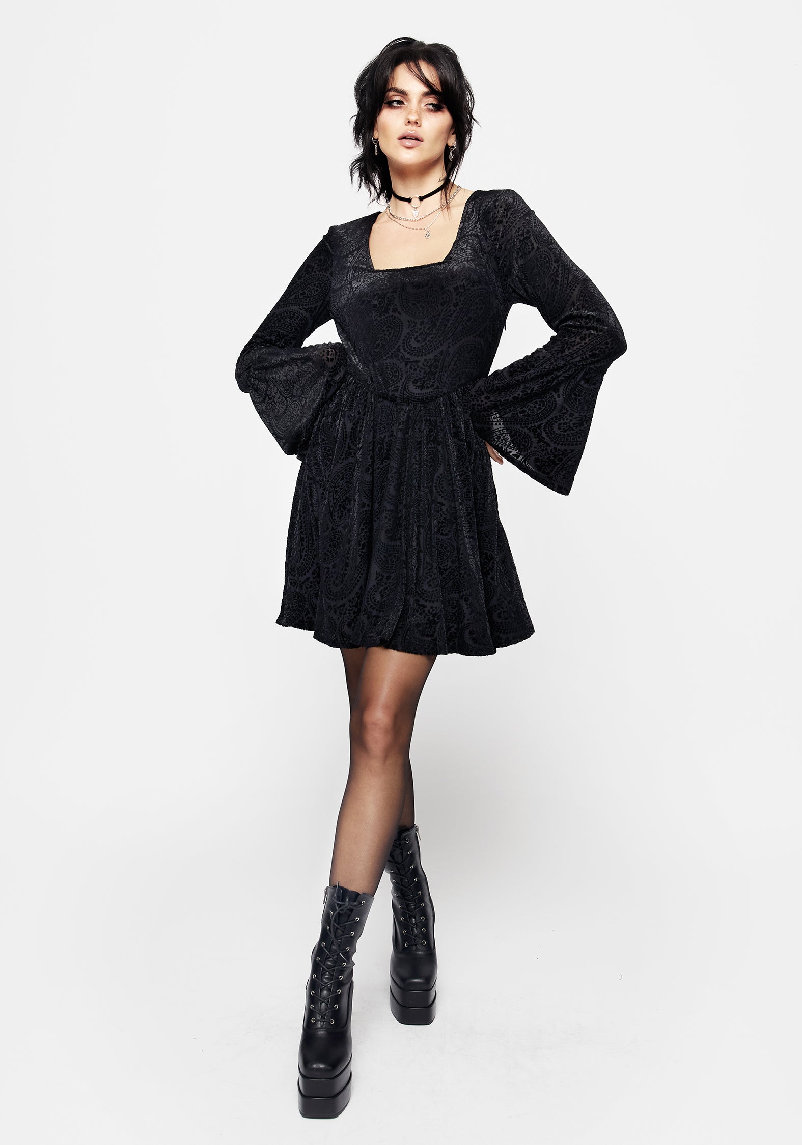 Velour Devore Corset Mini Dress with Neck Wrap | Sempre