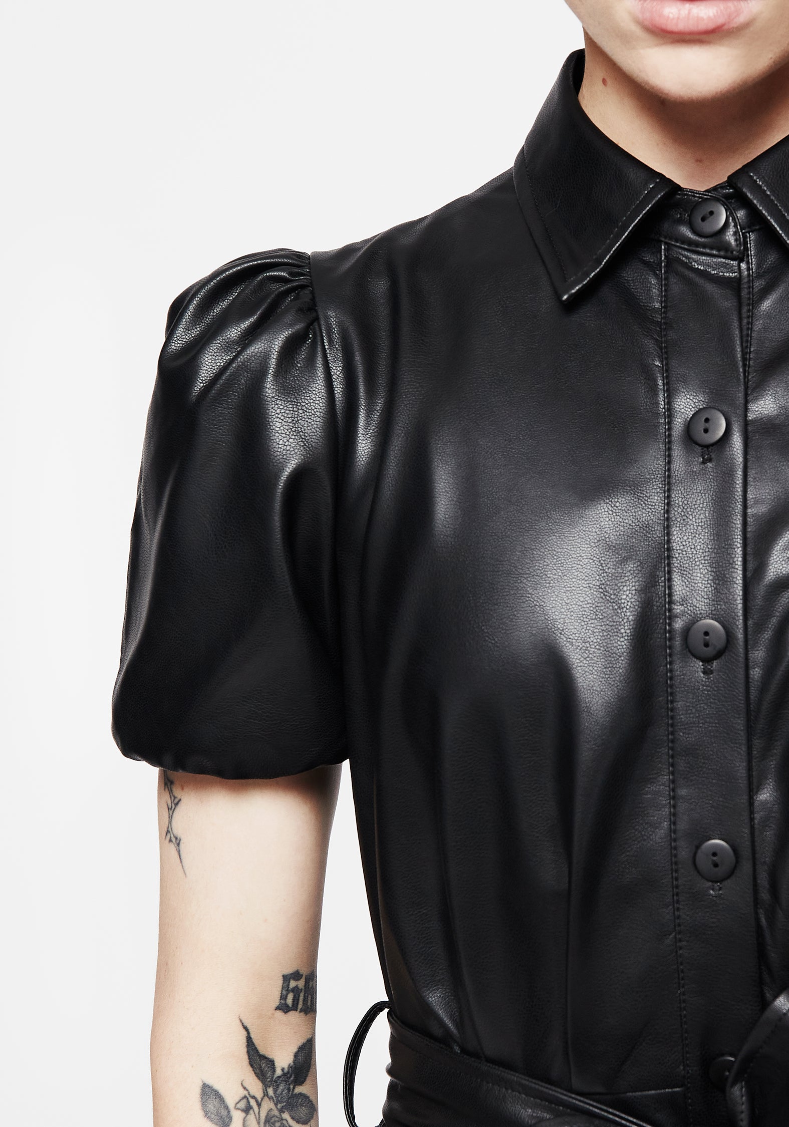 PU Leather Midi Shirt Dress with Ouija Charm | Sharon