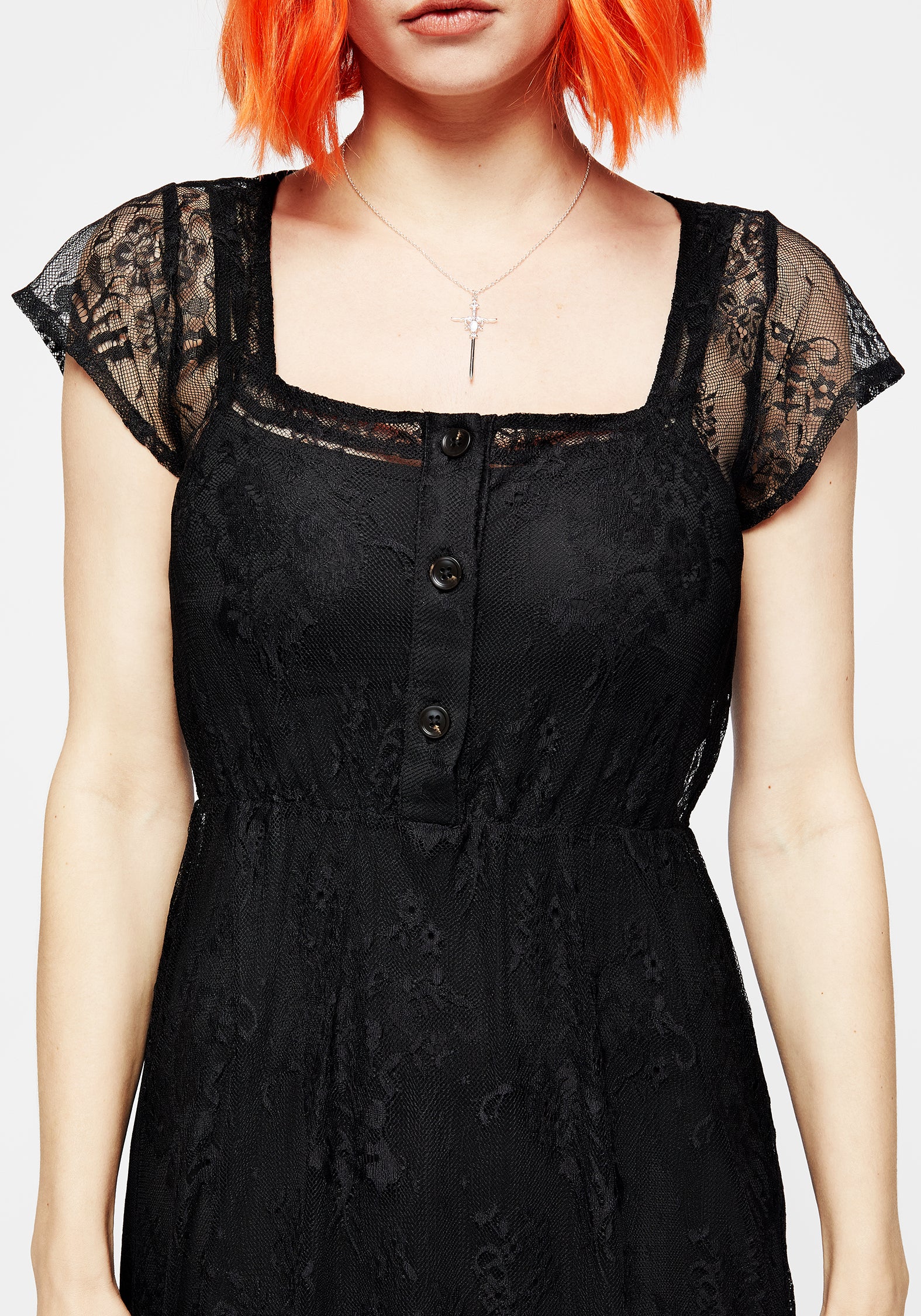 Black Floral Lace Midi Dress with Removable Slip | Delilah