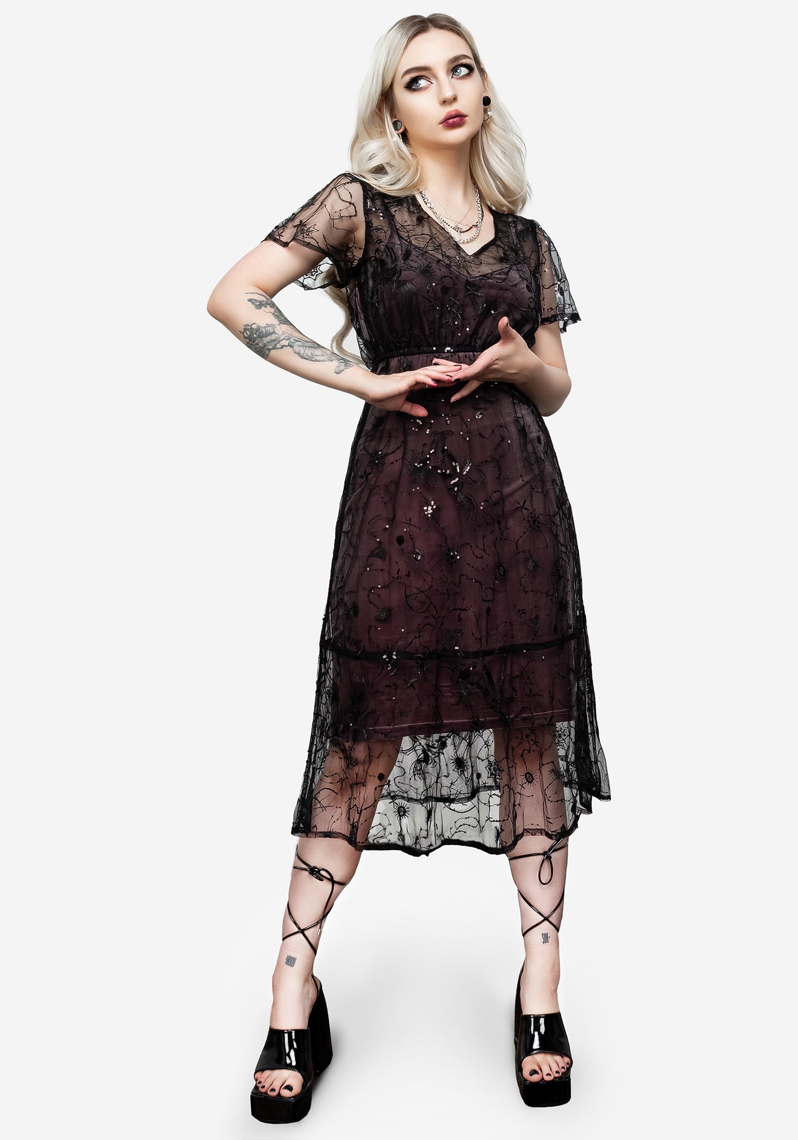Black Sequined Velvet Slip Dress with Tiered Skirt | Lune