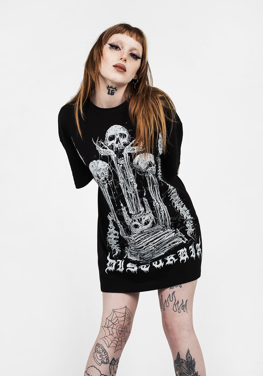 Black Graphic T-Shirt Dress with Oversized Fit | Disturbia x Mark Riddick