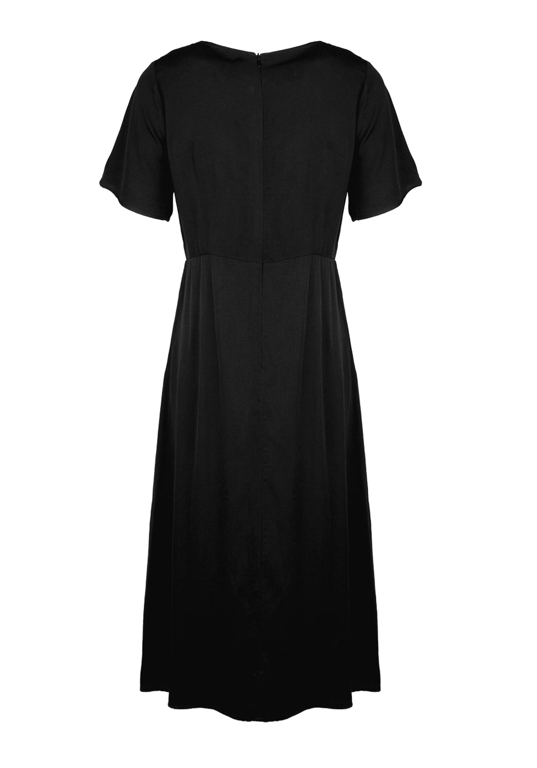 Black A-Line Midi Dress with Front Split & V-Neck | Hestia
