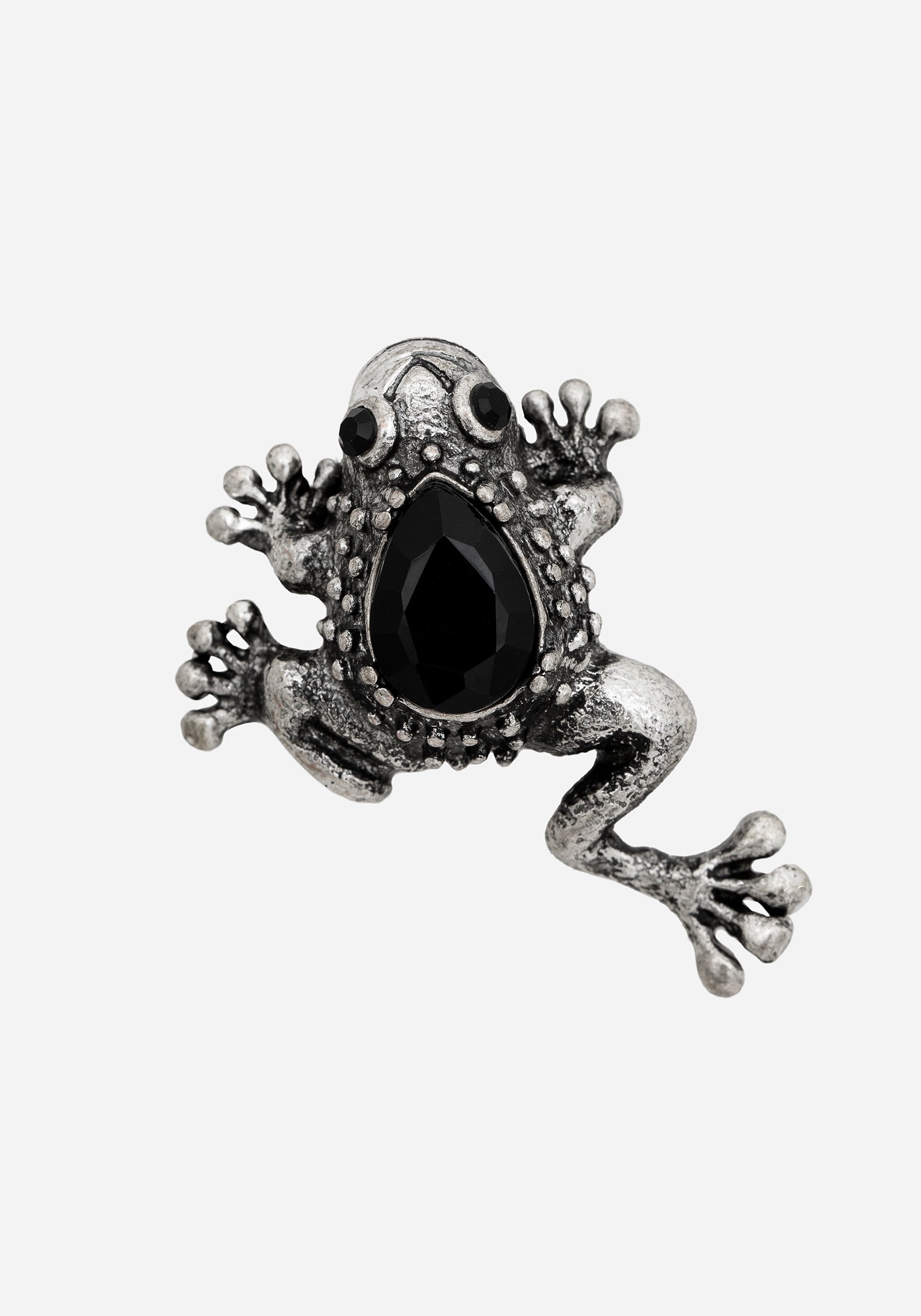 Silver Frog Brooch Pin with Black Gems | Bheki