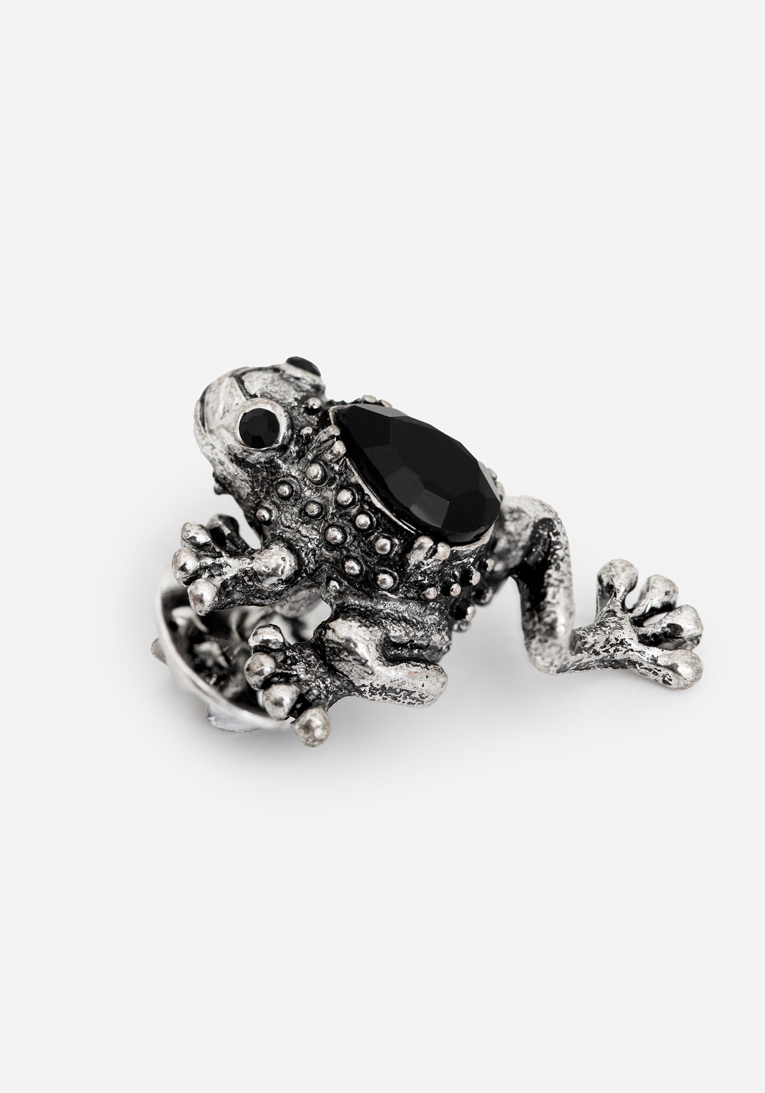 Silver Frog Brooch Pin with Black Gems | Bheki