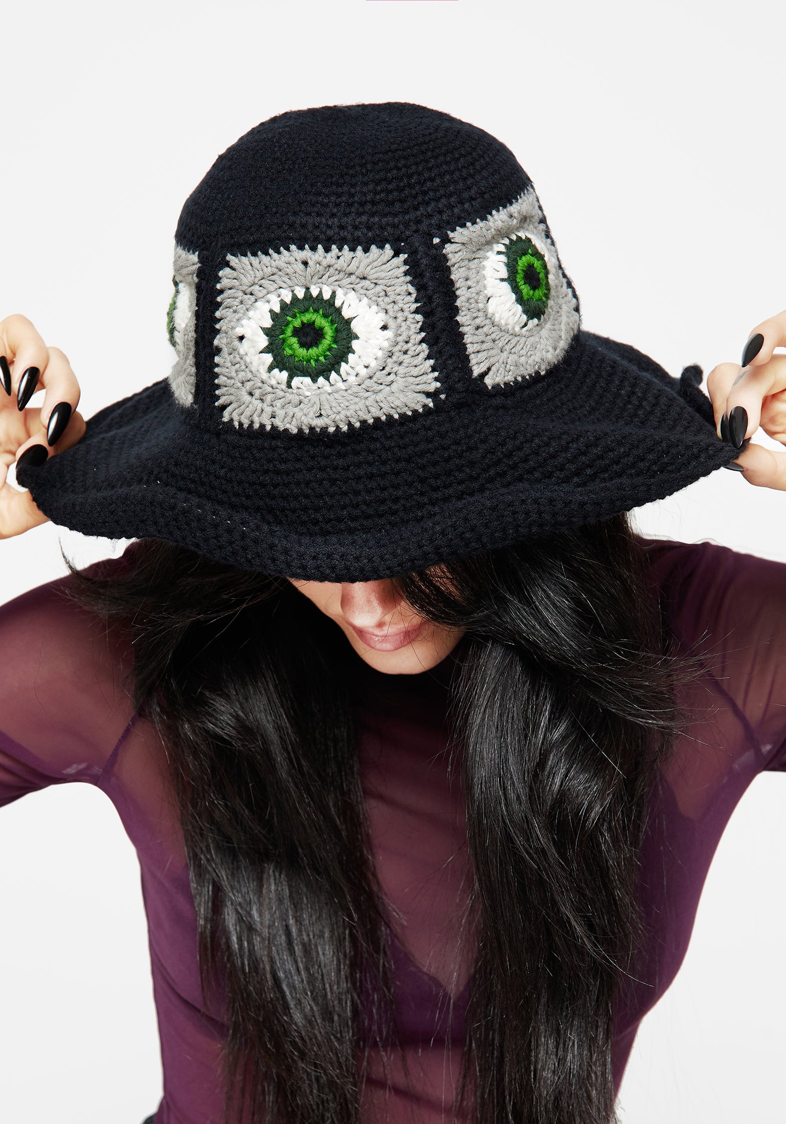 Crocheted Eye Bucket Hat with Wavy Brim | Insight