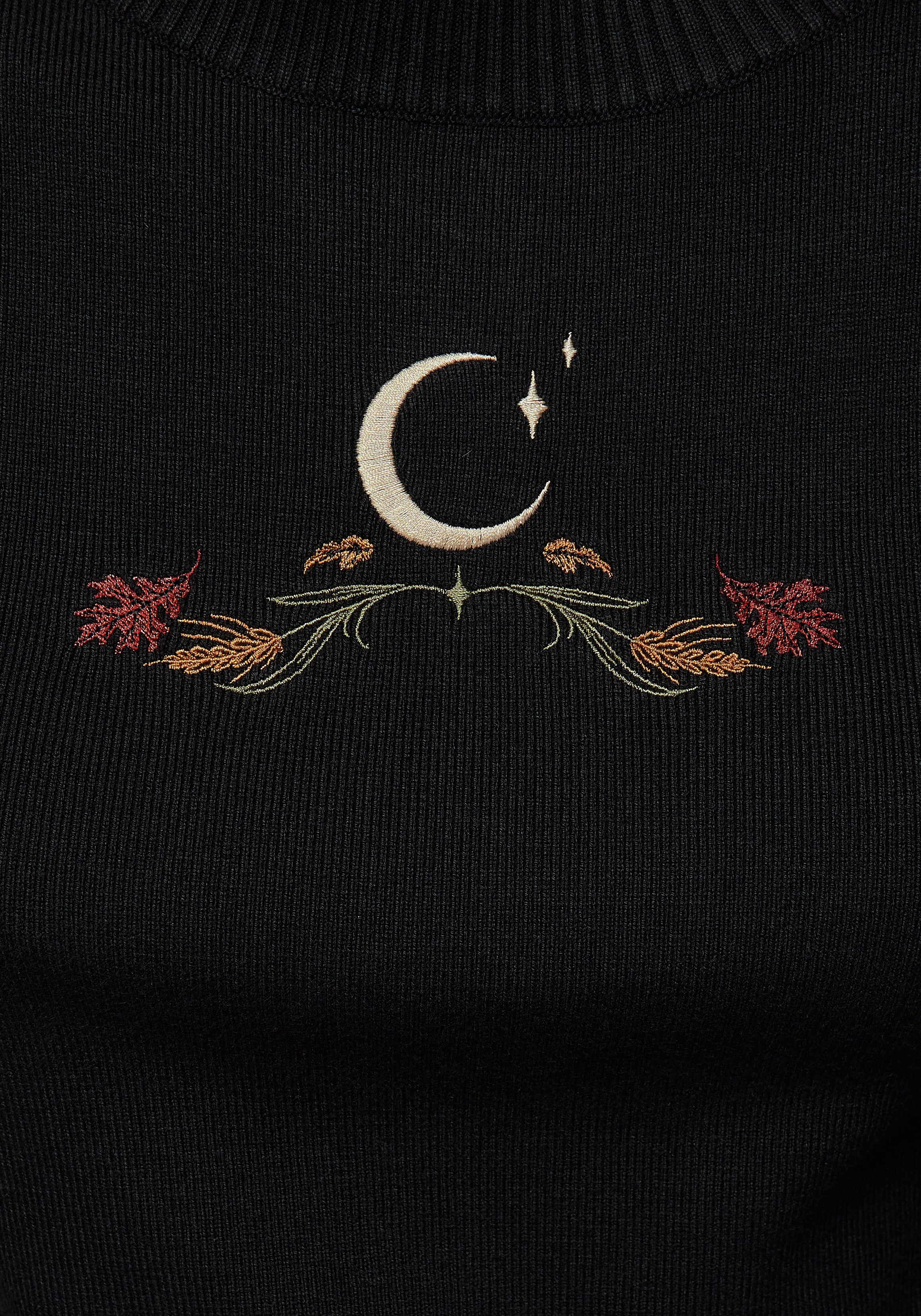 Embroidered Flare Sleeve Knit Sweater with Autumn Leaves | Autumnus