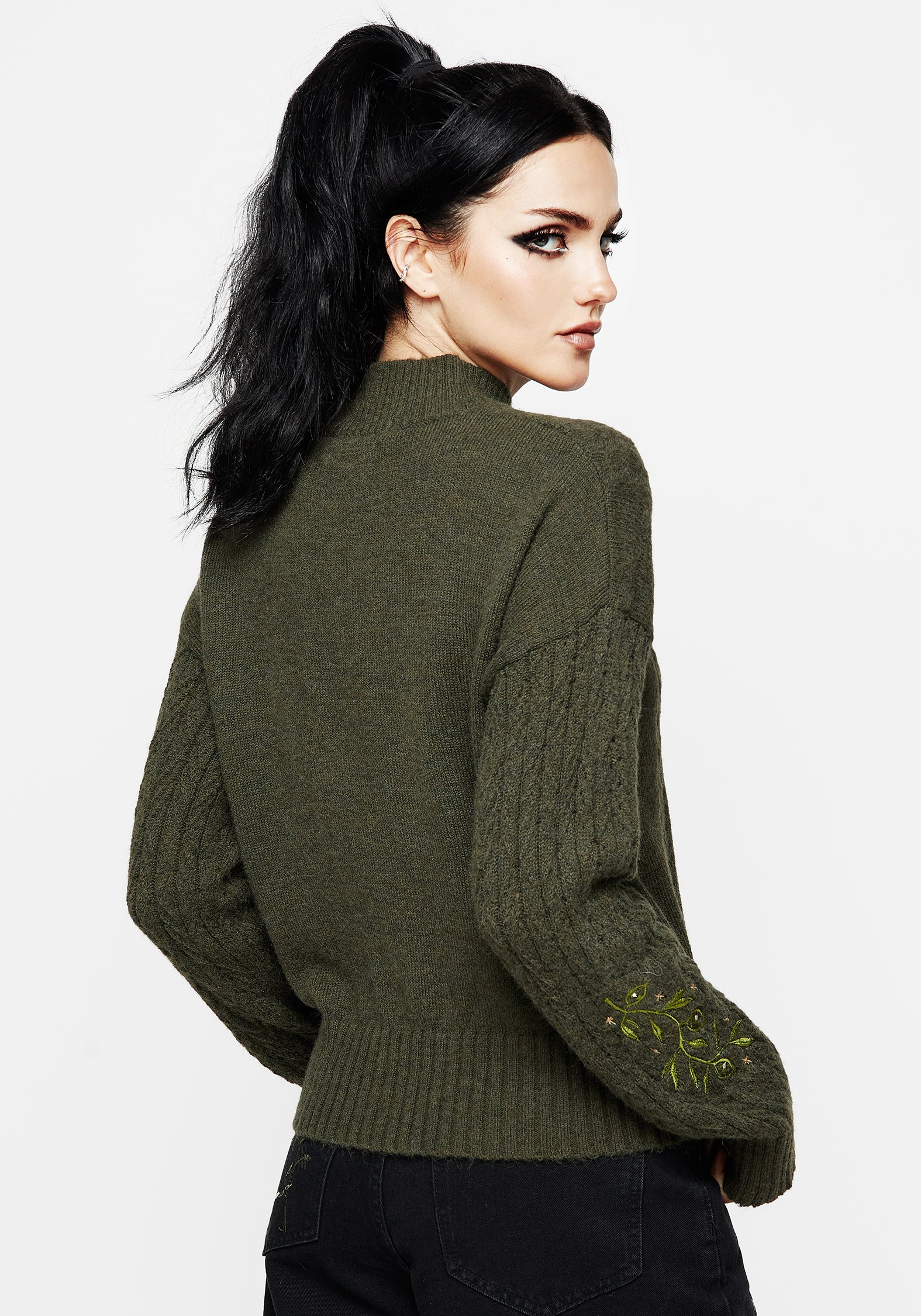 Embroidered Cable Knit Sweater with Frog & Mushroom Design | Swamplife