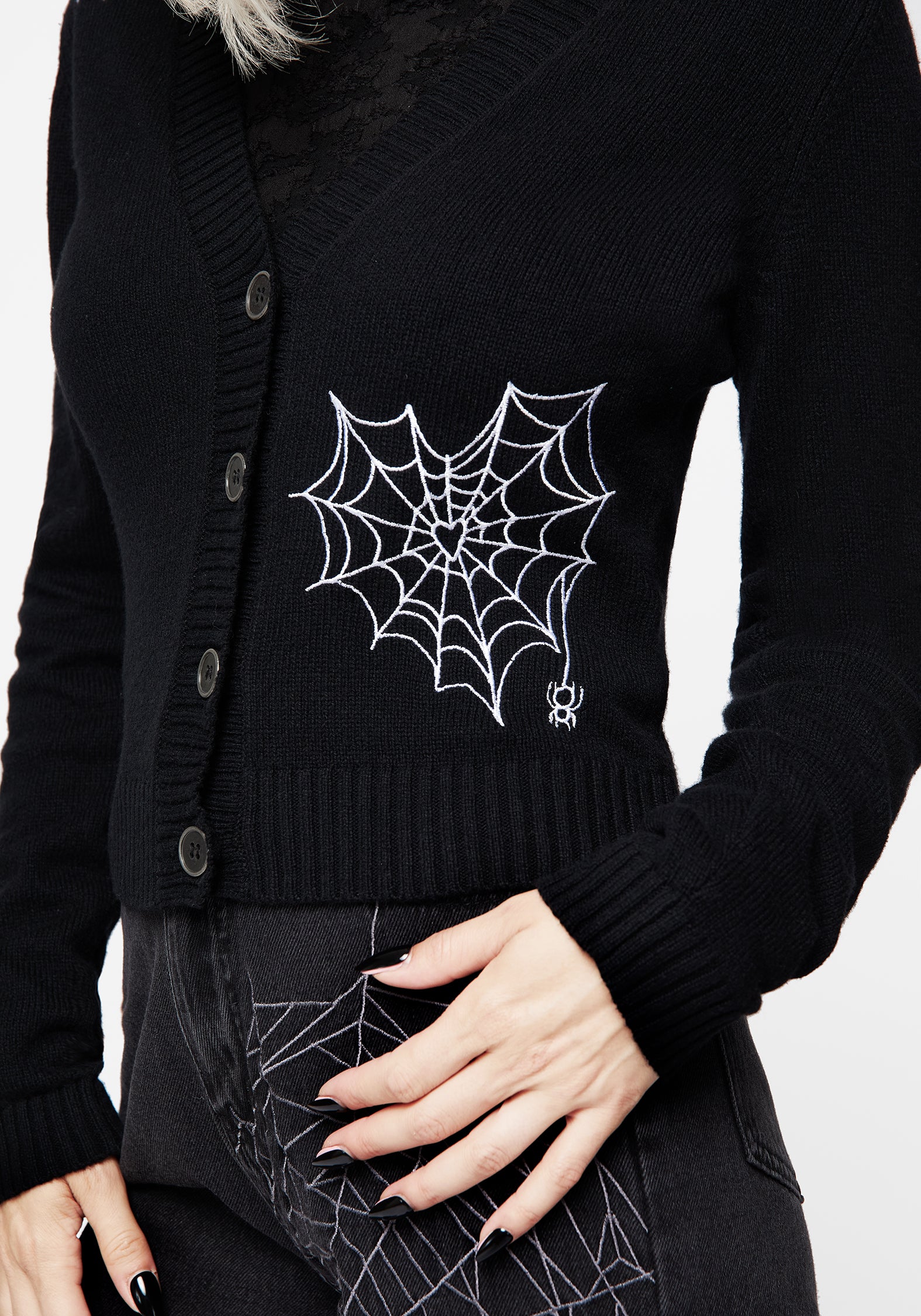 Spider Web Embroidered Knit Cardigan | Catch Feelings