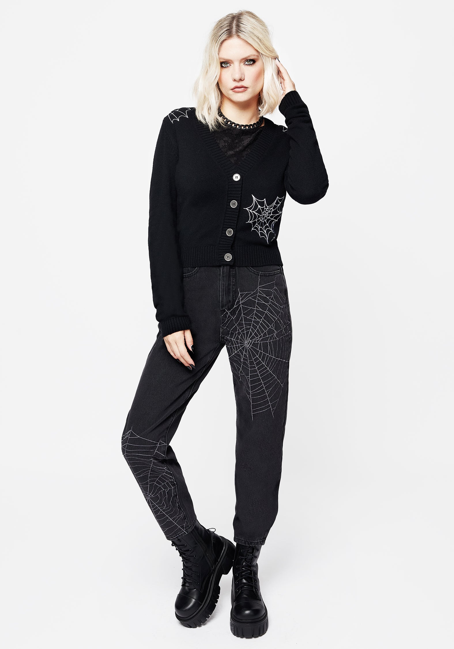 Spider Web Embroidered Knit Cardigan | Catch Feelings