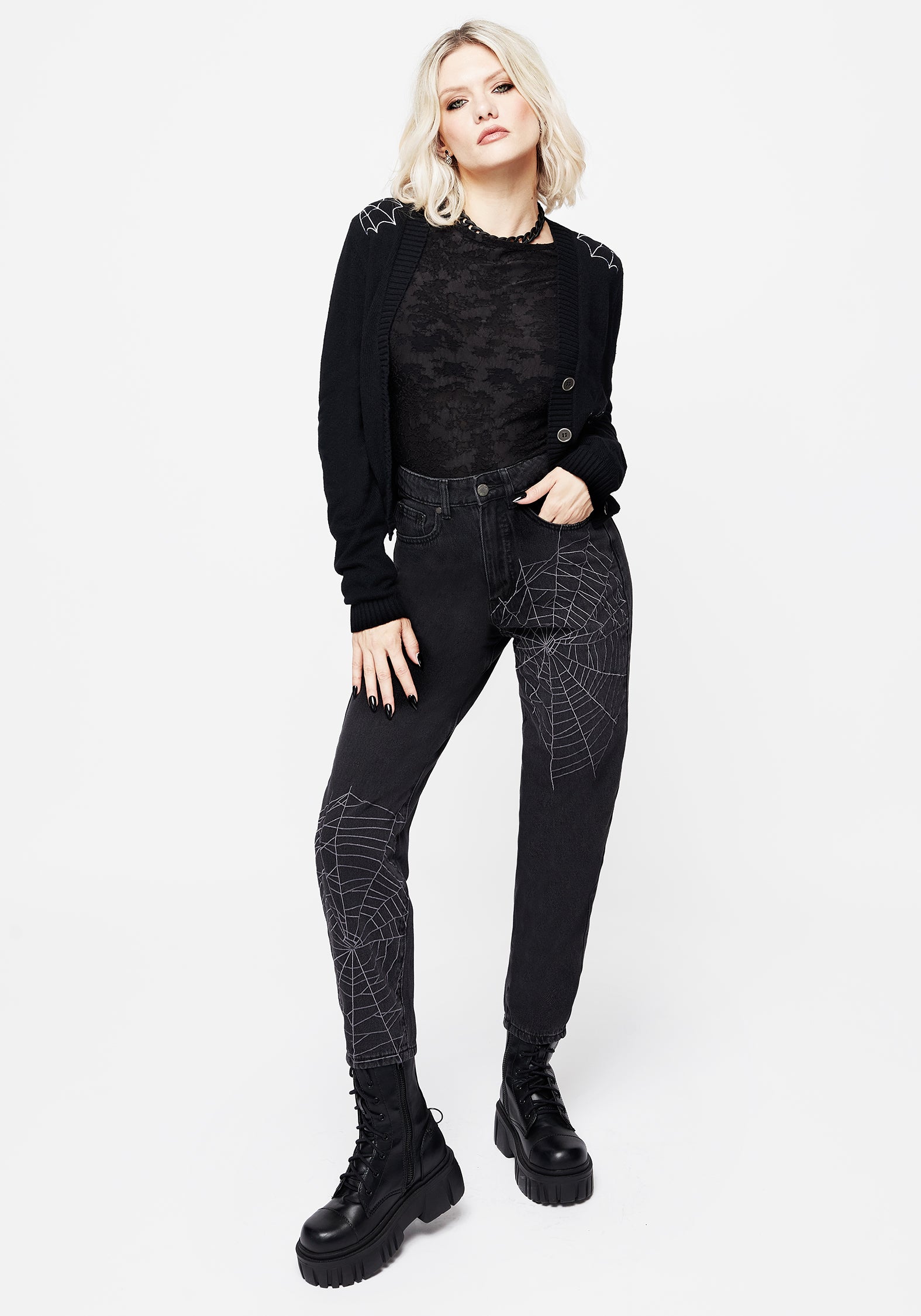 Spider Web Embroidered Knit Cardigan | Catch Feelings
