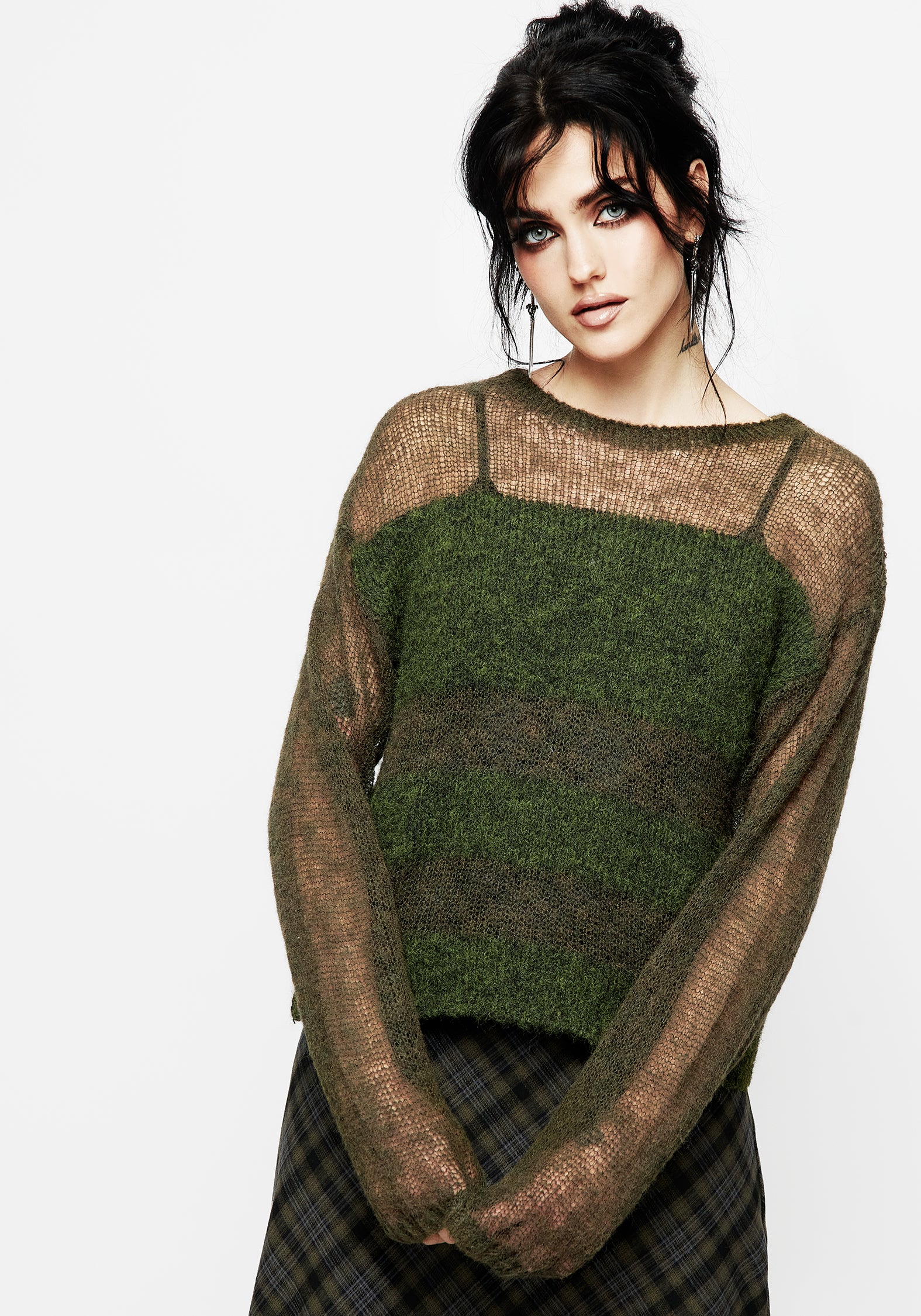 Green Striped Drop Stitch Knit Sweater | Bitter