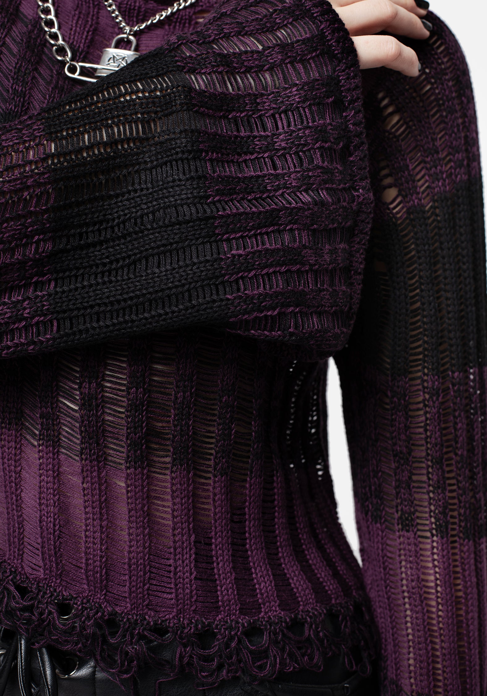 Purple & Black Ombré Knit Crop Top with Ladder Stitch | Possession