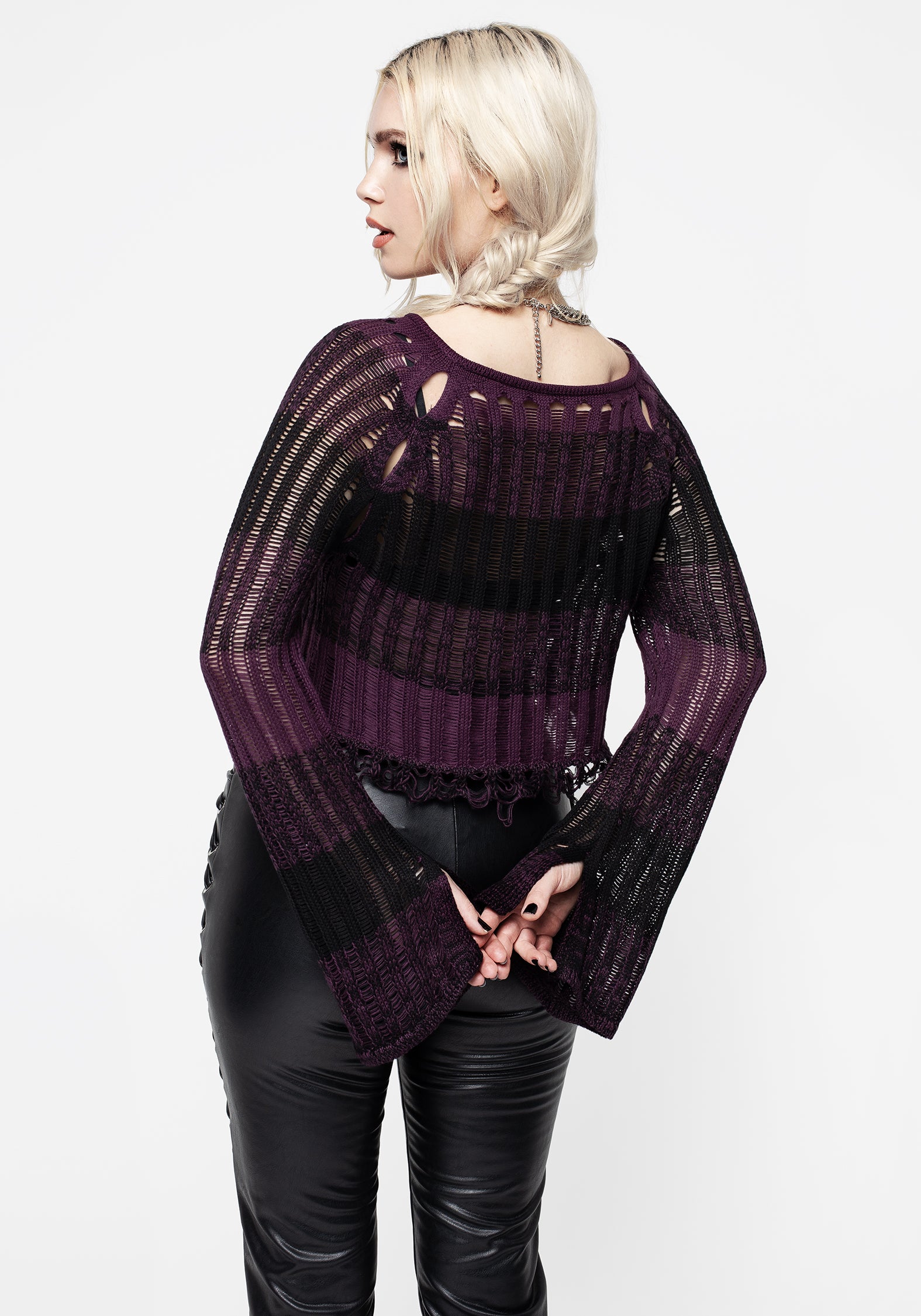 Purple & Black Ombré Knit Crop Top with Ladder Stitch | Possession