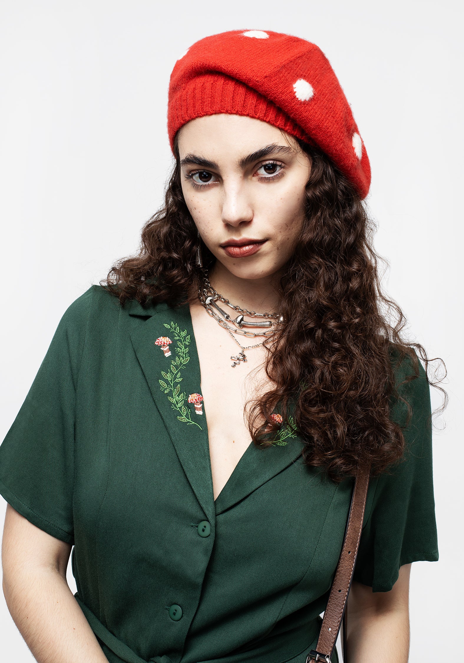 Red & Cream Knitted Mushroom Beret | Fly Agaric Design