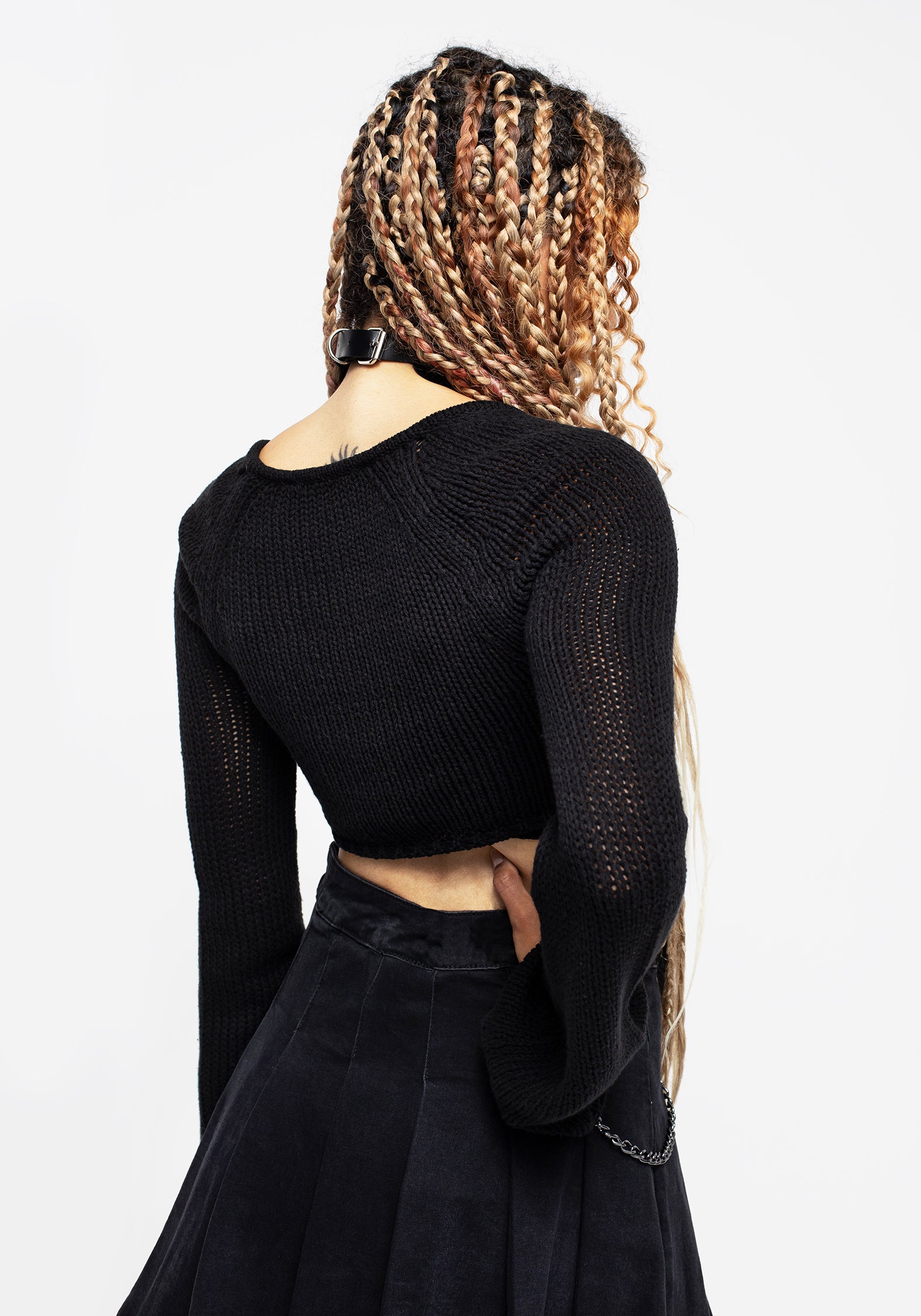 Black Knitted Crop Top with Ring Closure | Replicant Funk