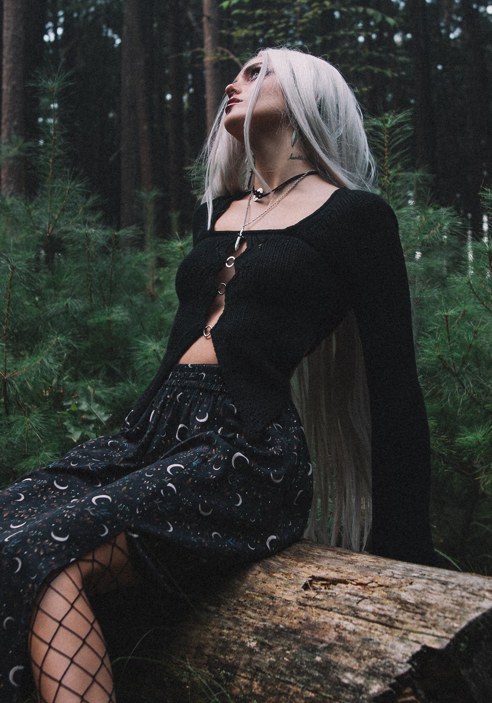 Black Knitted Crop Top with Ring Closure | Replicant Funk