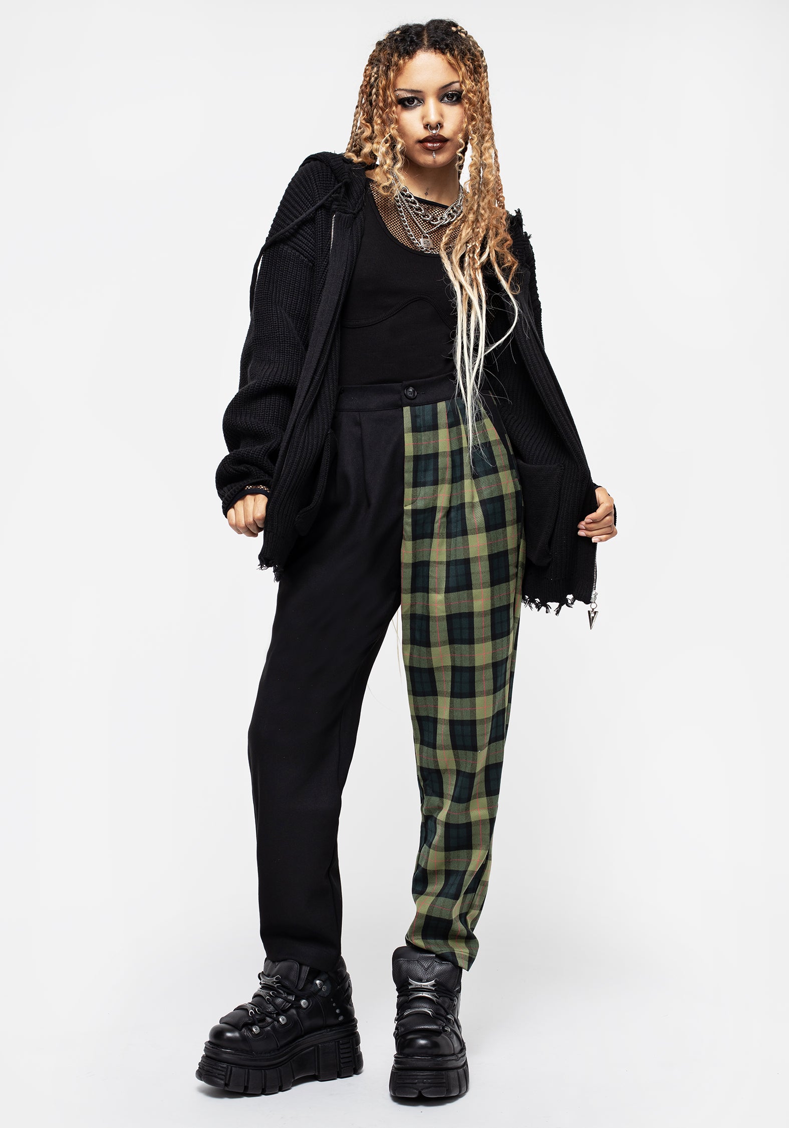 Black Knit Zip-Up Hoodie with Distressed Hems | Relaxed Unisex Fit