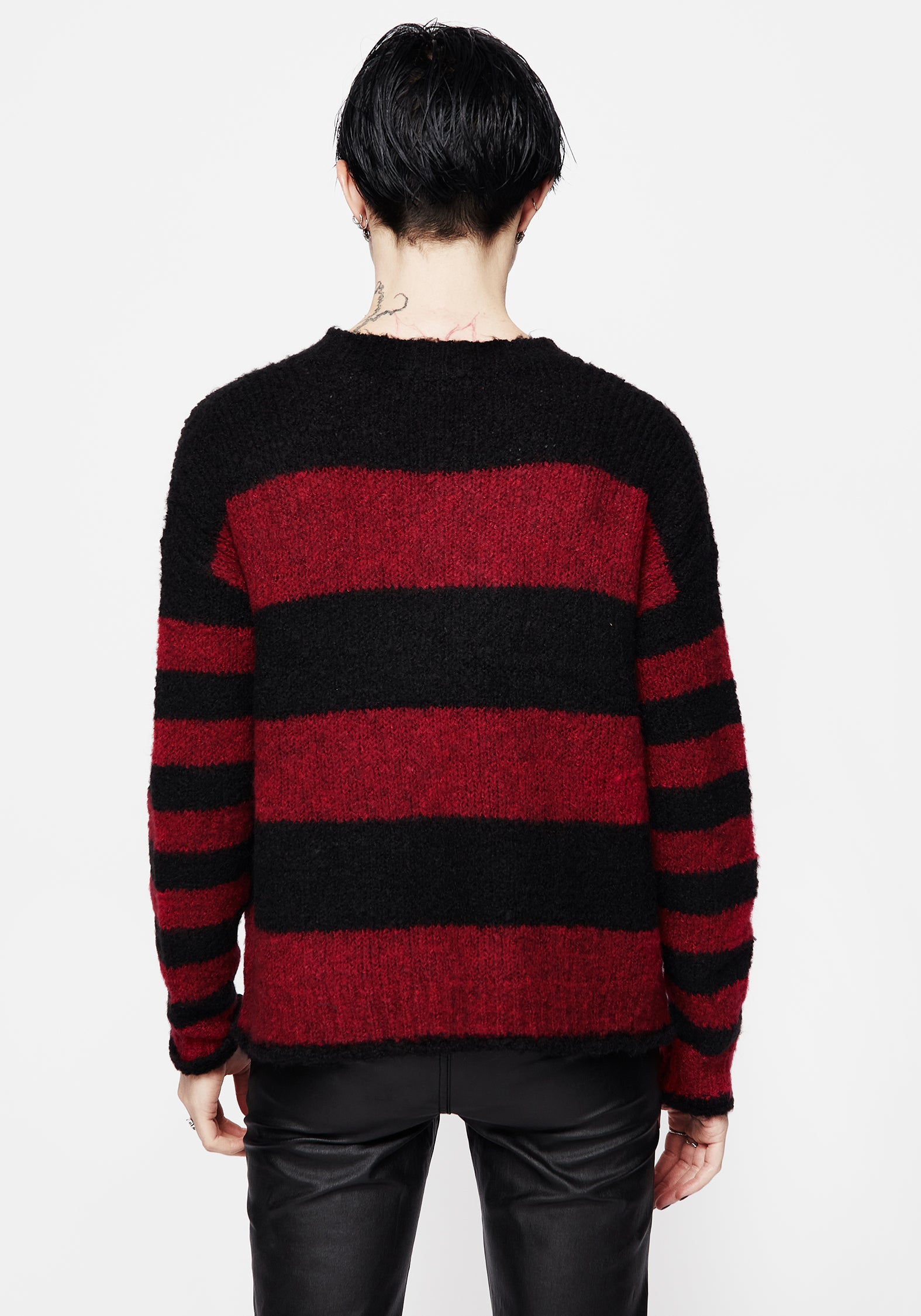 Black & Red Loose Knit Sweater with Crew Neck | Android