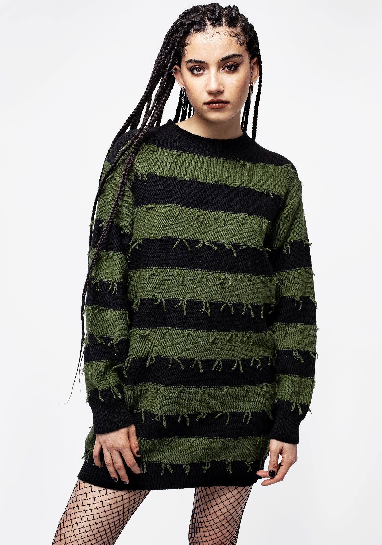 Oversized Striped Sweater in Green & Black | Nancy