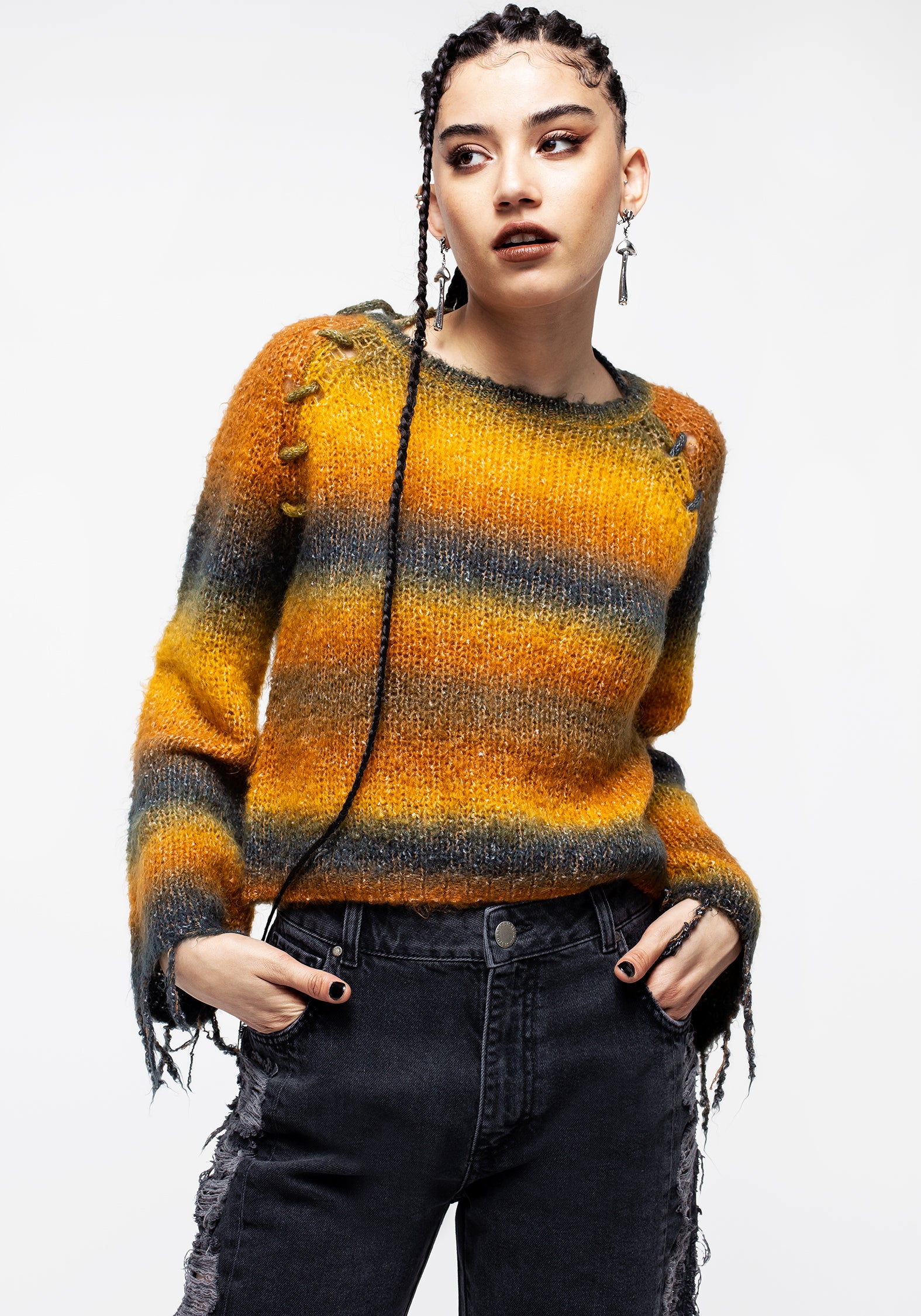 Distressed Knit Sweater in Earthy Tones | Mangrove