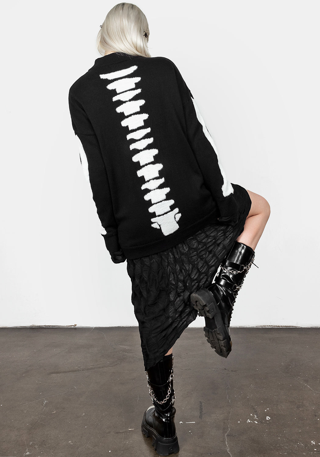 Black Oversized Knit Sweater with Skeletal Design | Skeletus