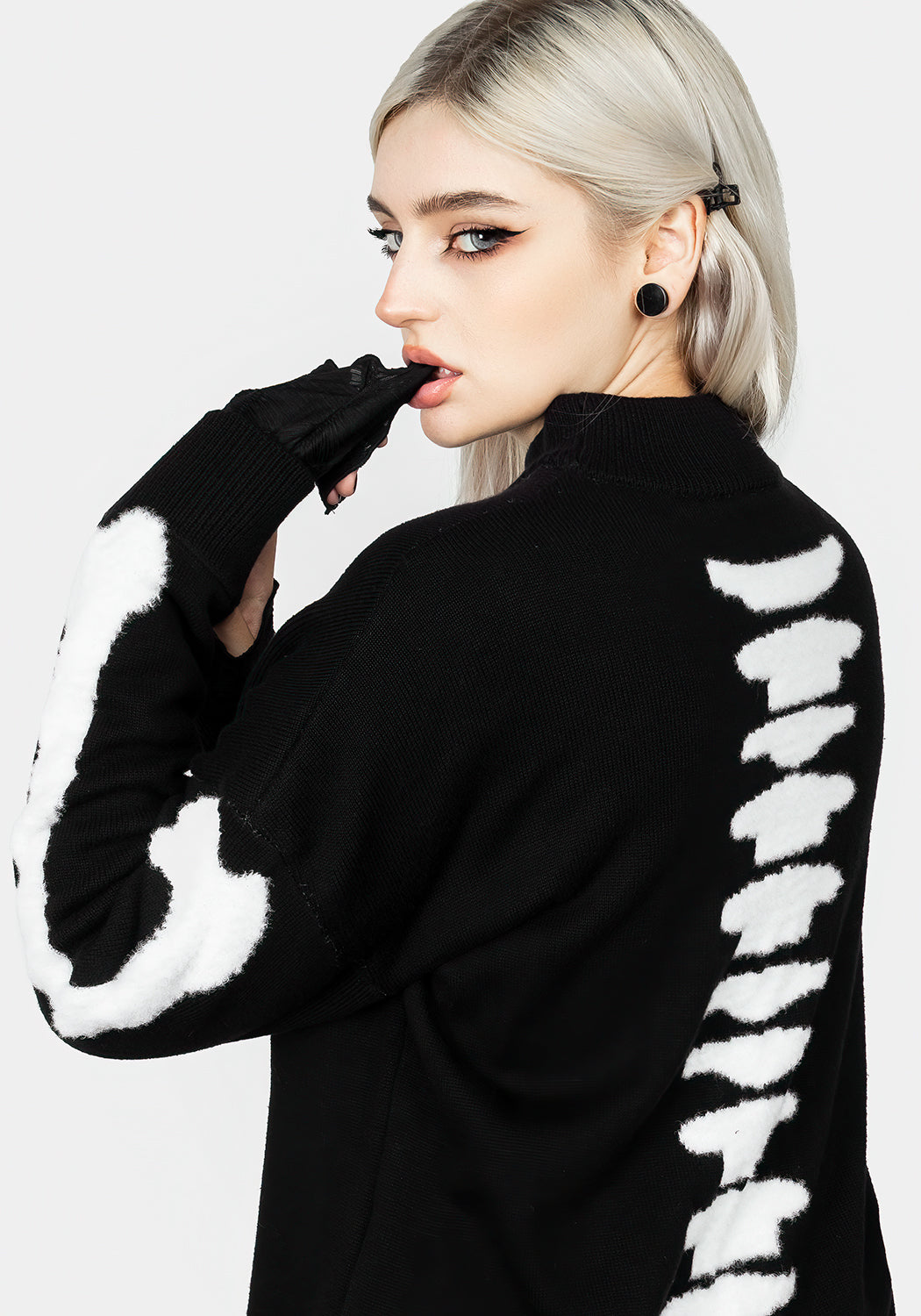 Black Oversized Knit Sweater with Skeletal Design | Skeletus